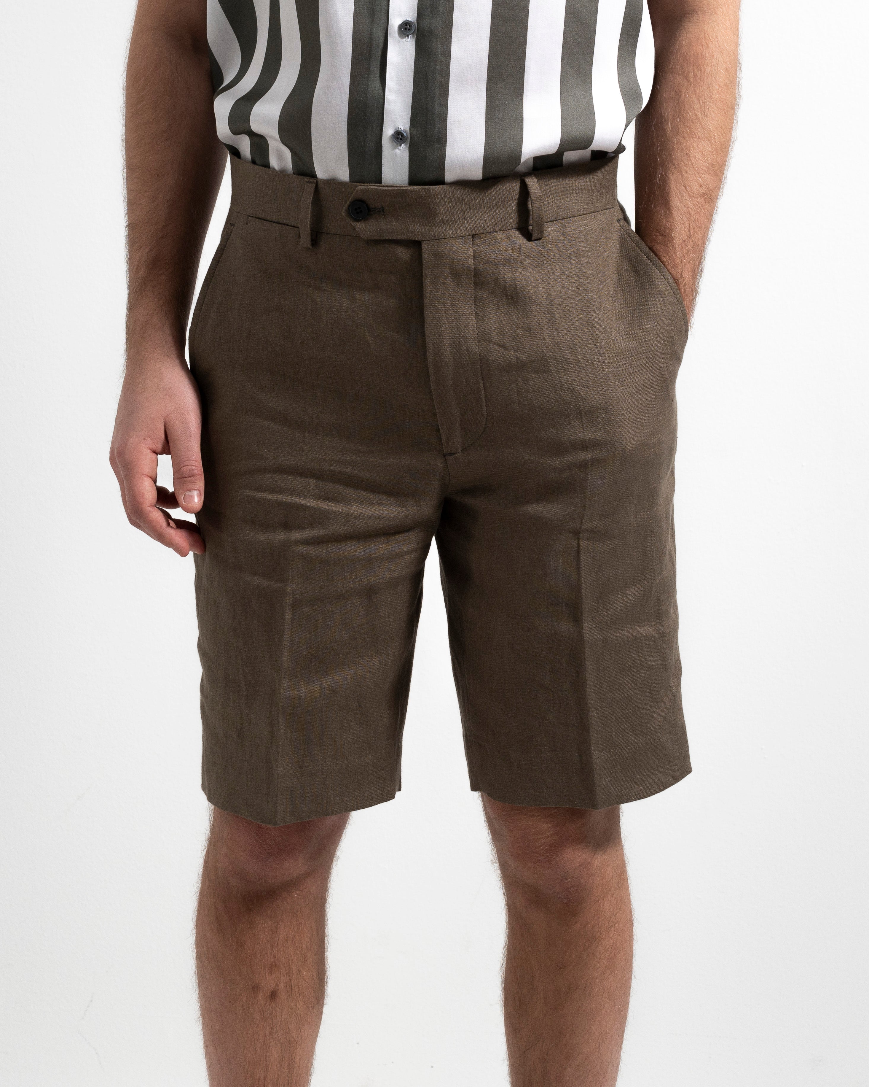 Airo Linen Shorts - Mud Green