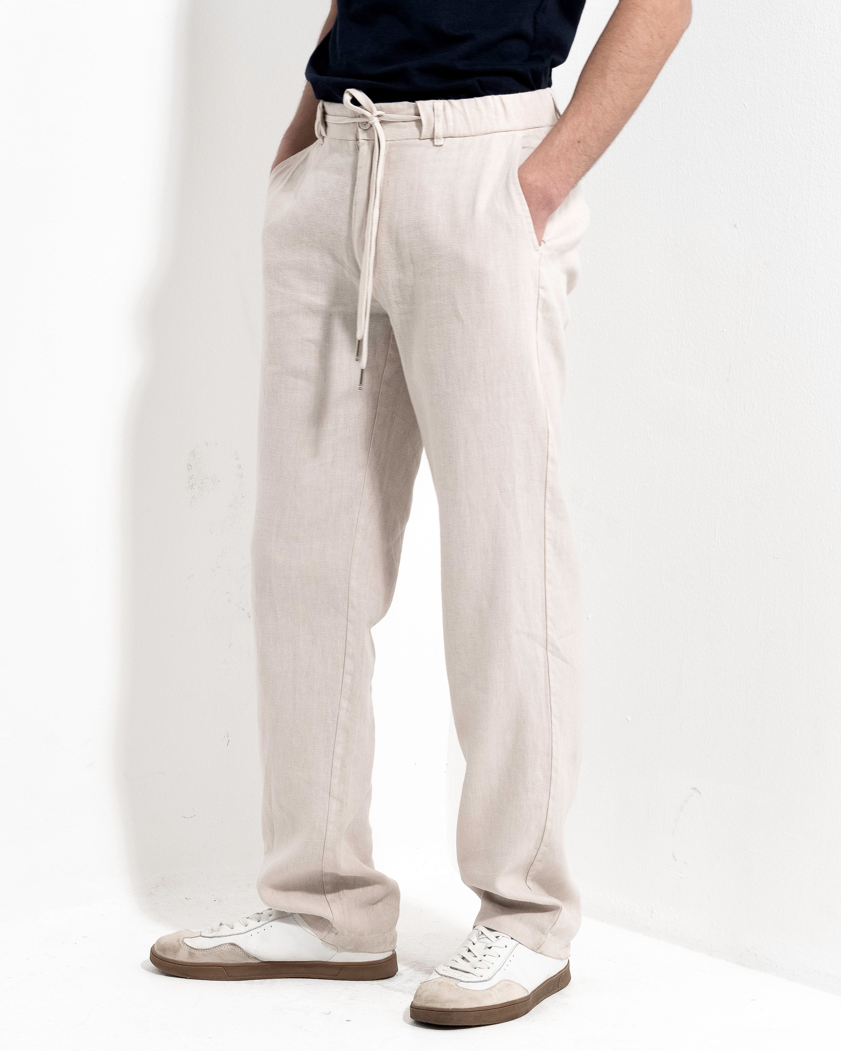 Linen Drawstring Trousers - Nature