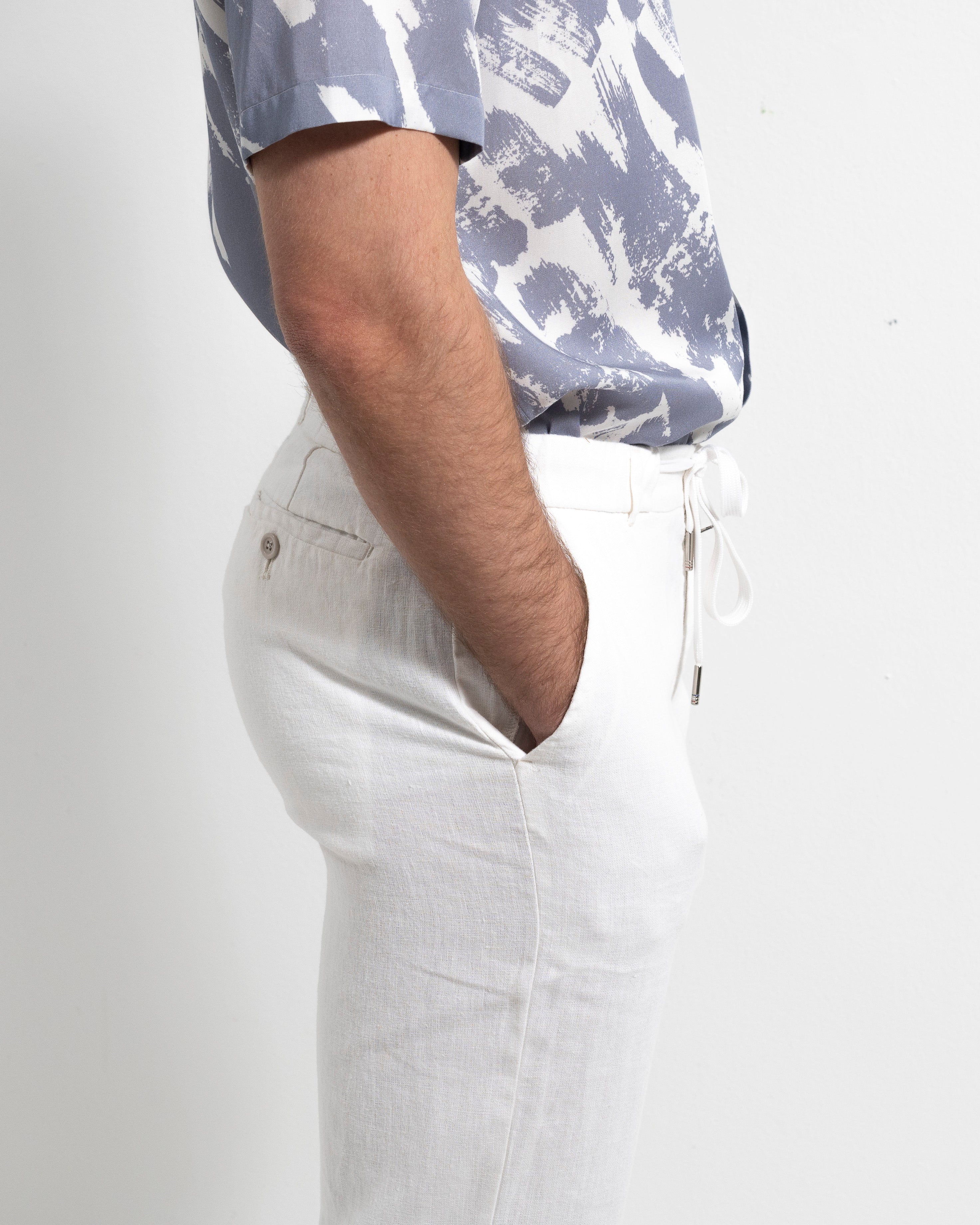 Linen Drawstring Trousers - White