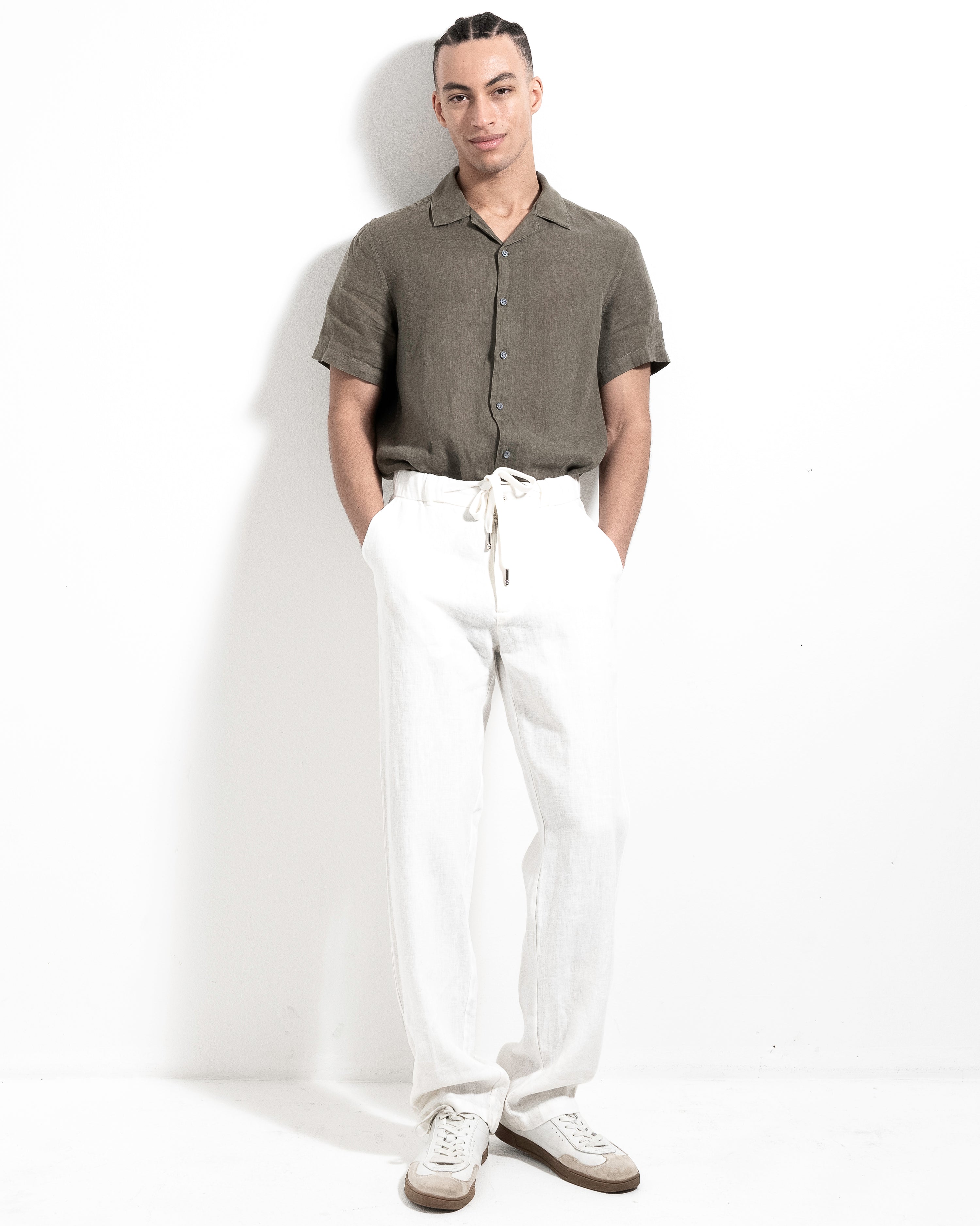 Linen Drawstring Trousers - White