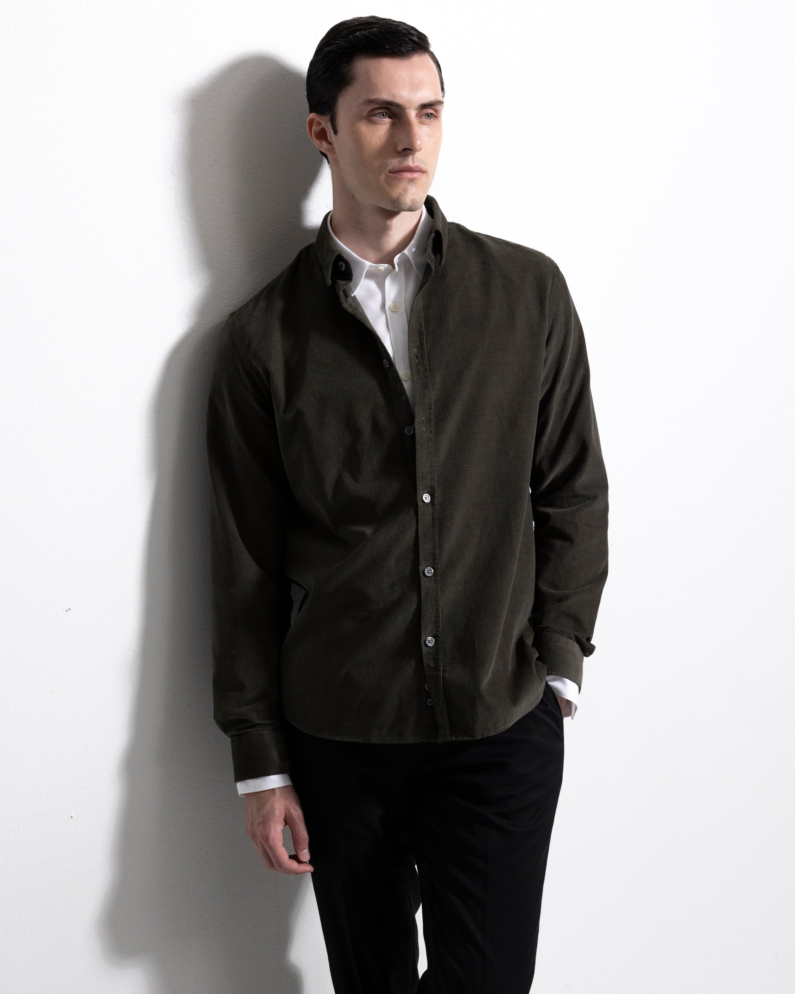 Washed Cord Shirt - Olive Green-Ljung by Marcus Larsson