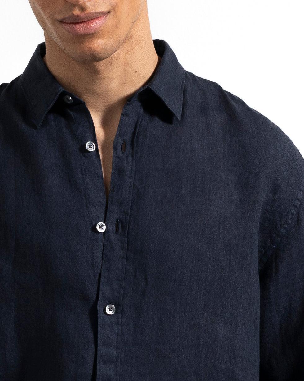 Washed Linen Shirt - Dark Blue