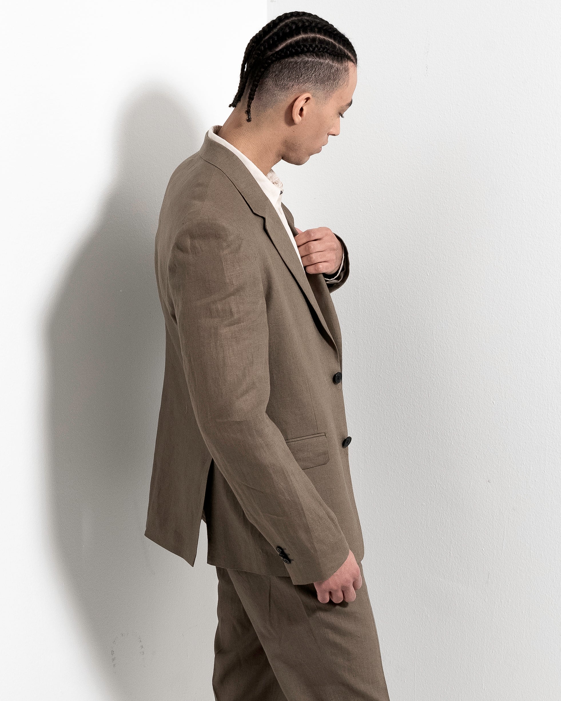 Airo Linen Suit Jacket - Mud Green