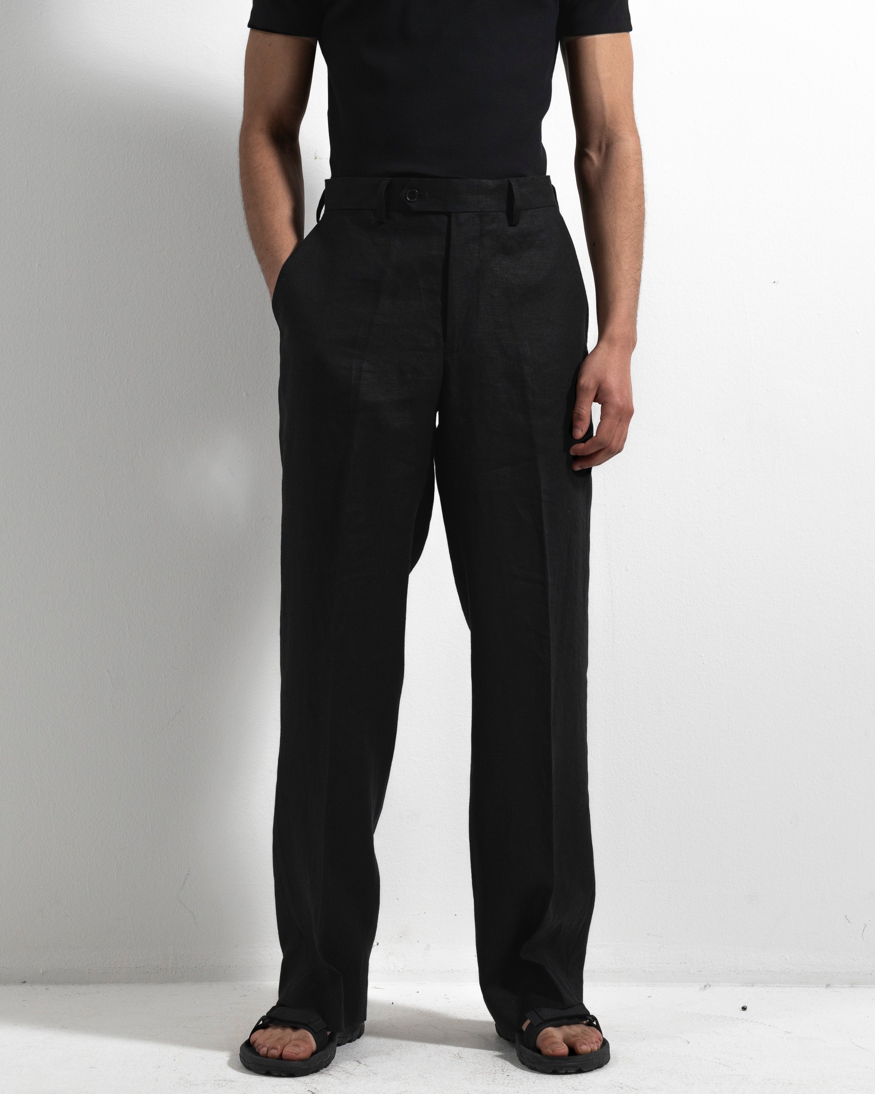 Wide Airo Linen Trousers - Black