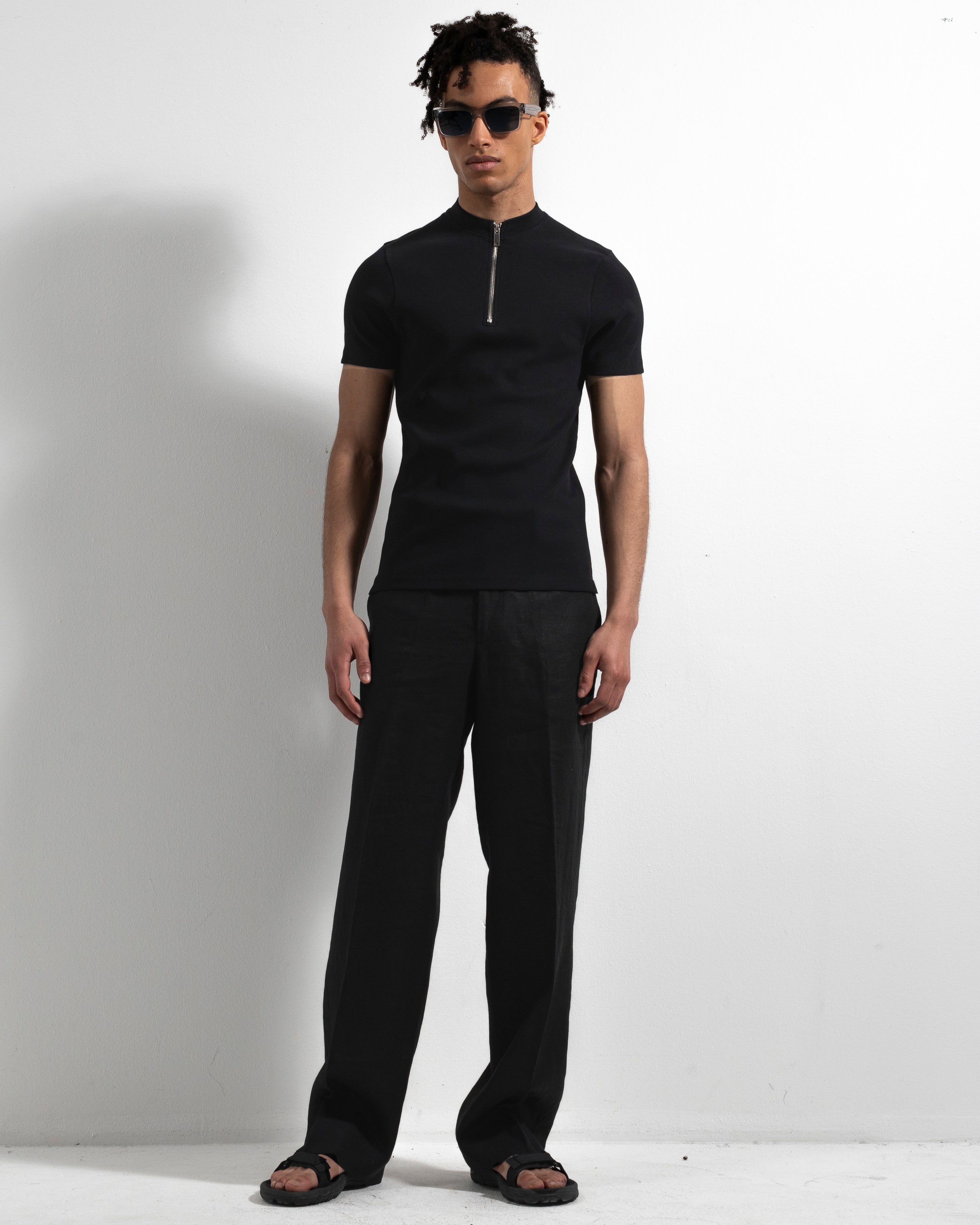Wide Airo Linen Trousers - Black