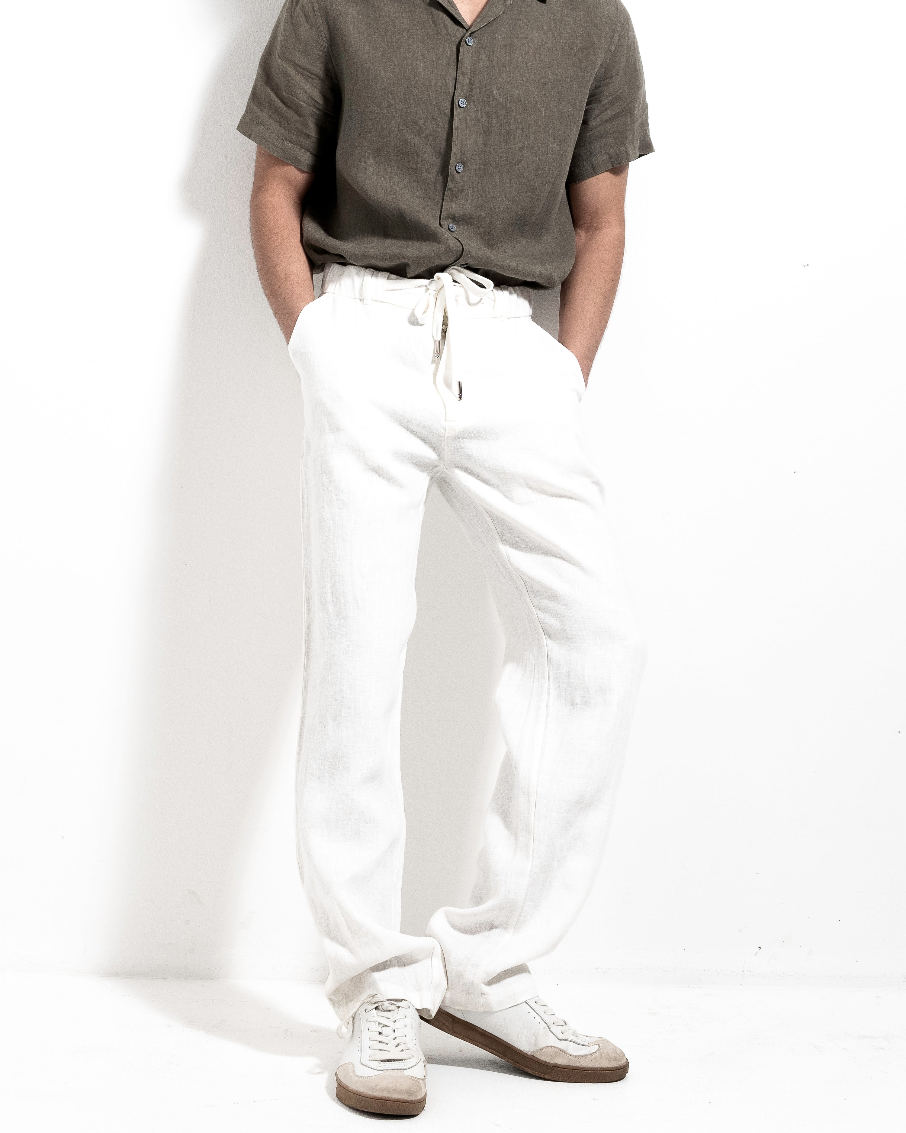 Linen Drawstring Trousers - White