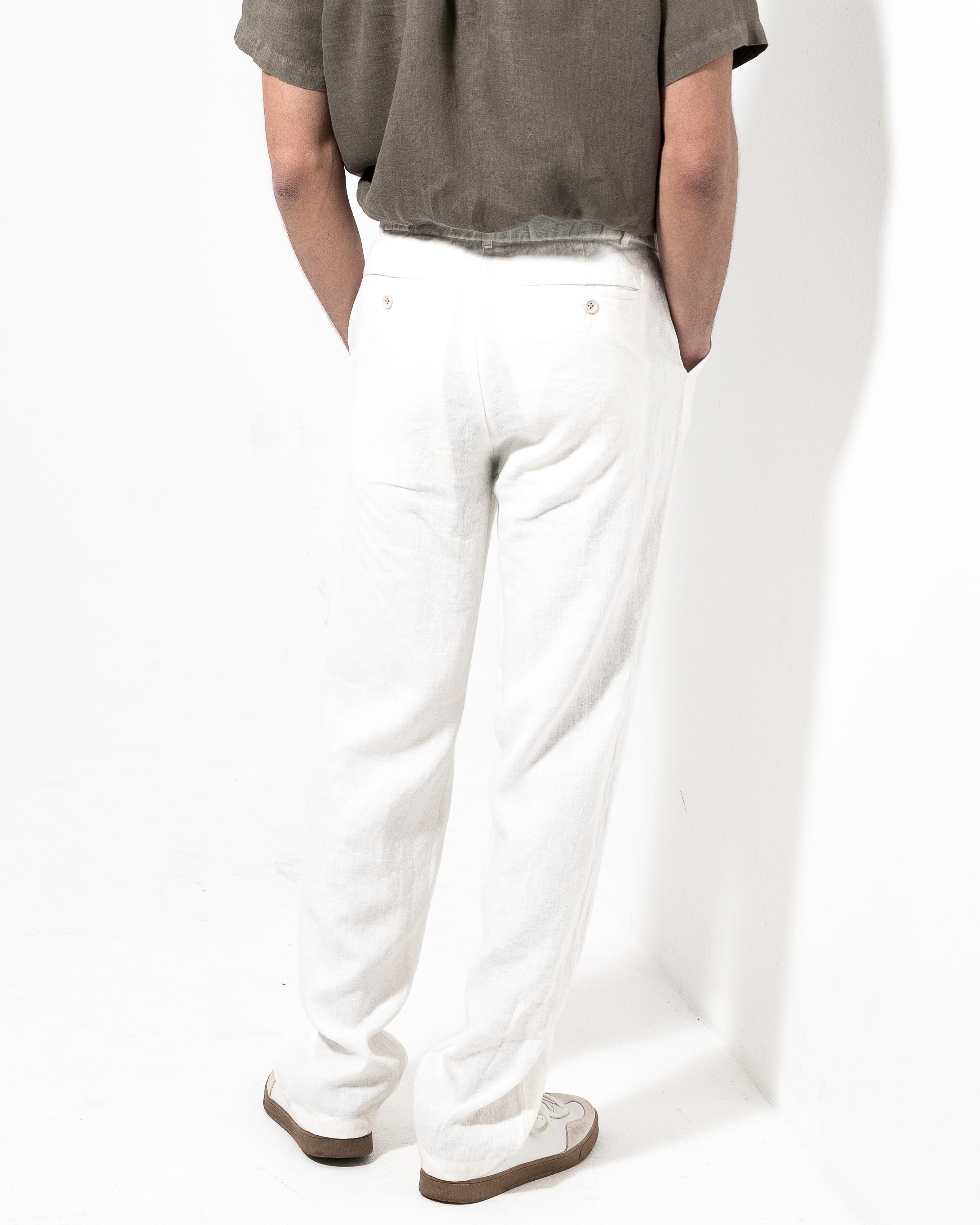 Linen Drawstring Trousers - White