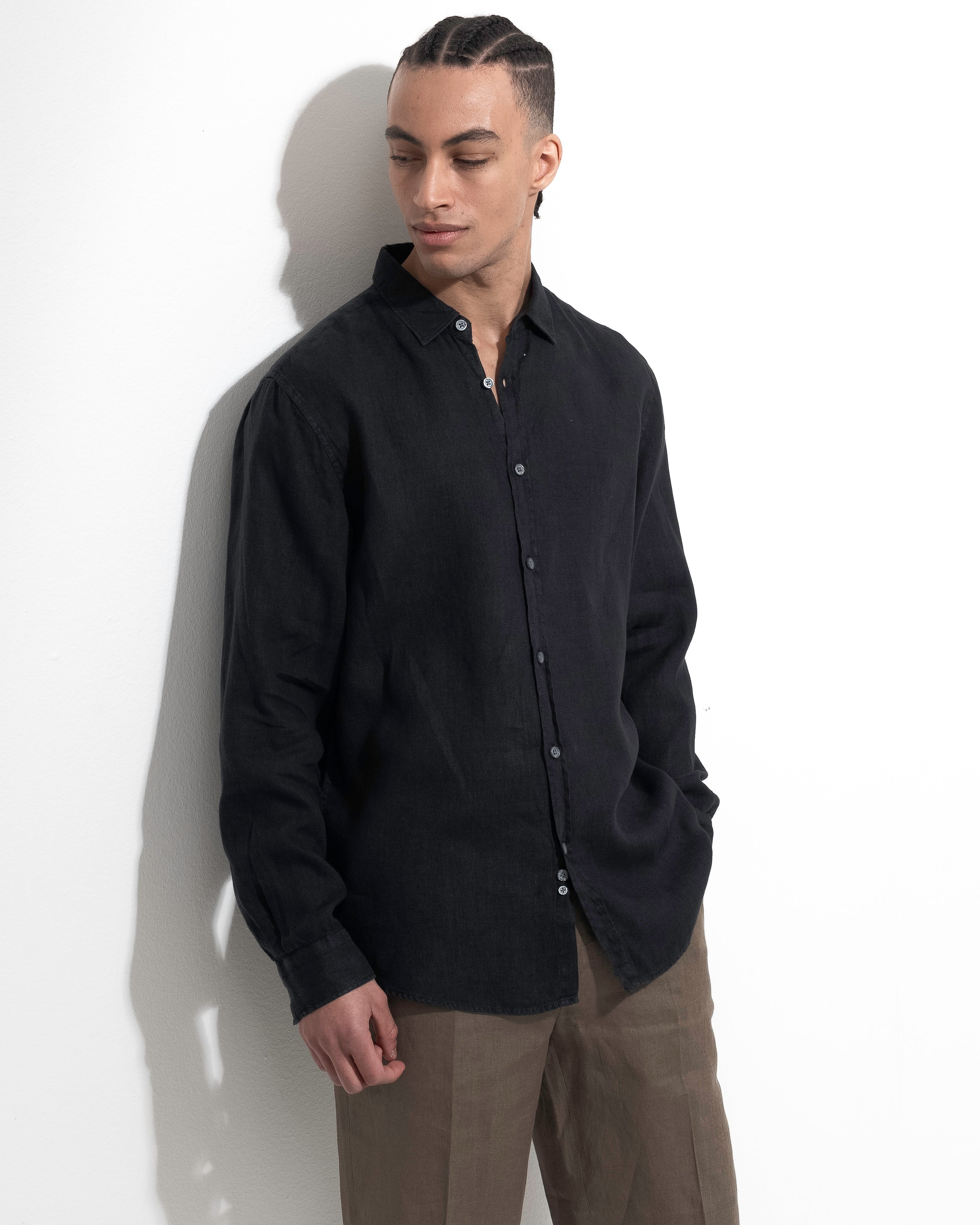 Washed Linen Shirt - Black