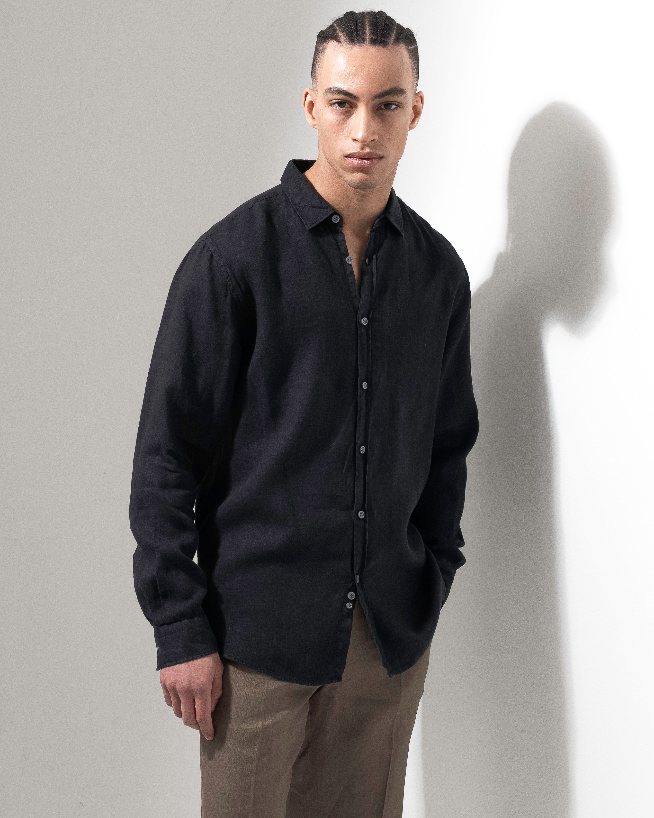 Washed Linen Shirt - Black