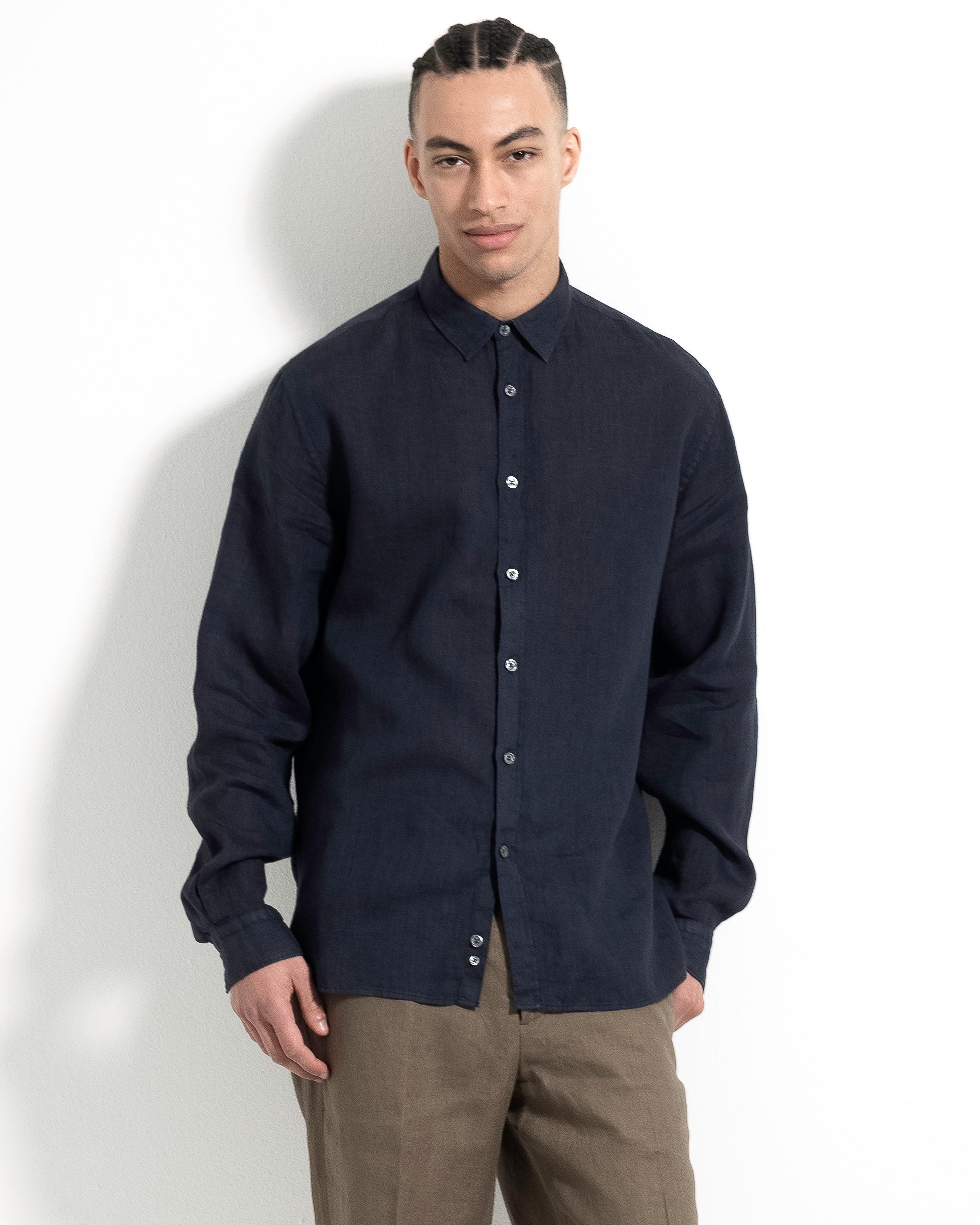 Washed Linen Shirt - Dark Blue