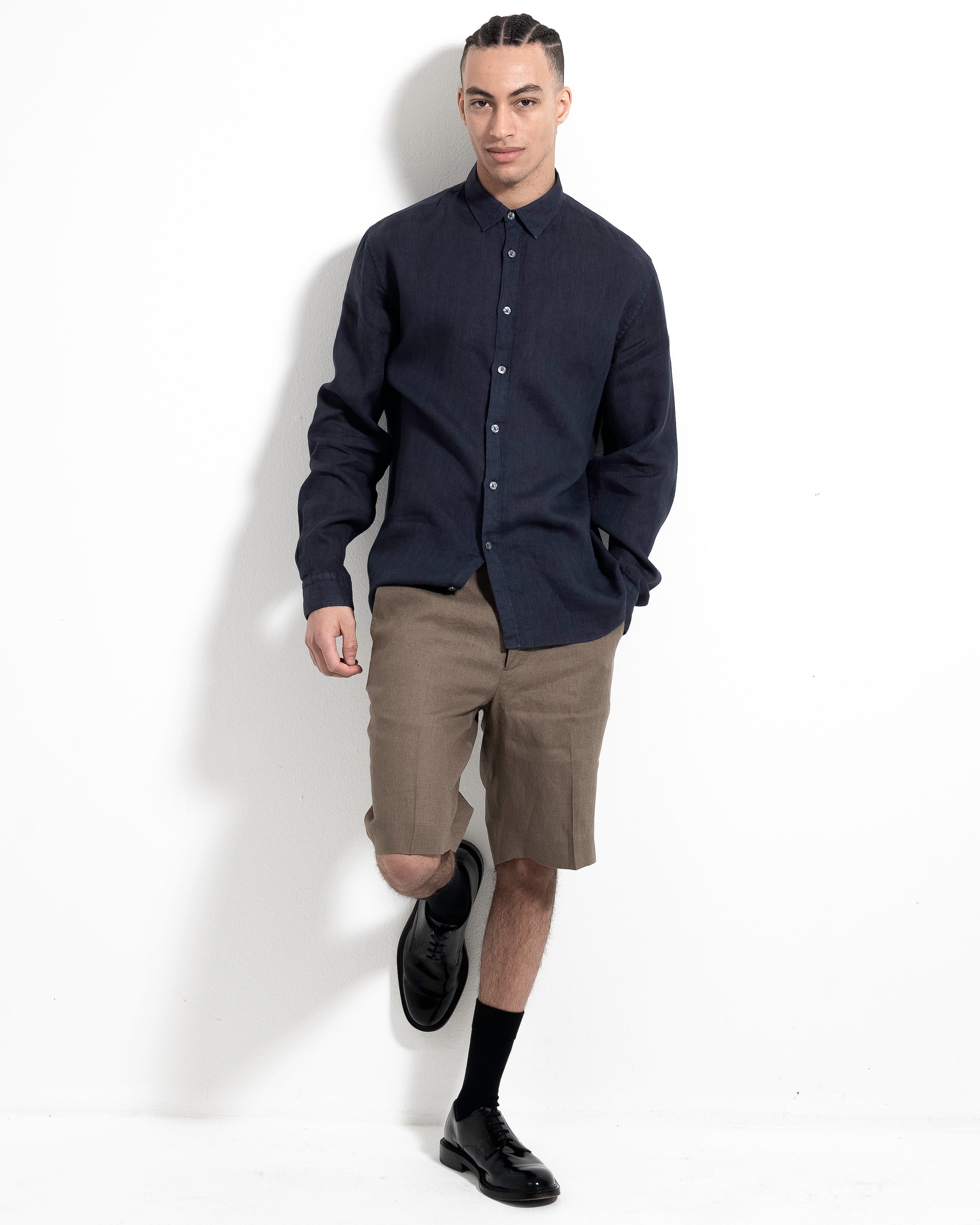 Washed Linen Shirt - Dark Blue