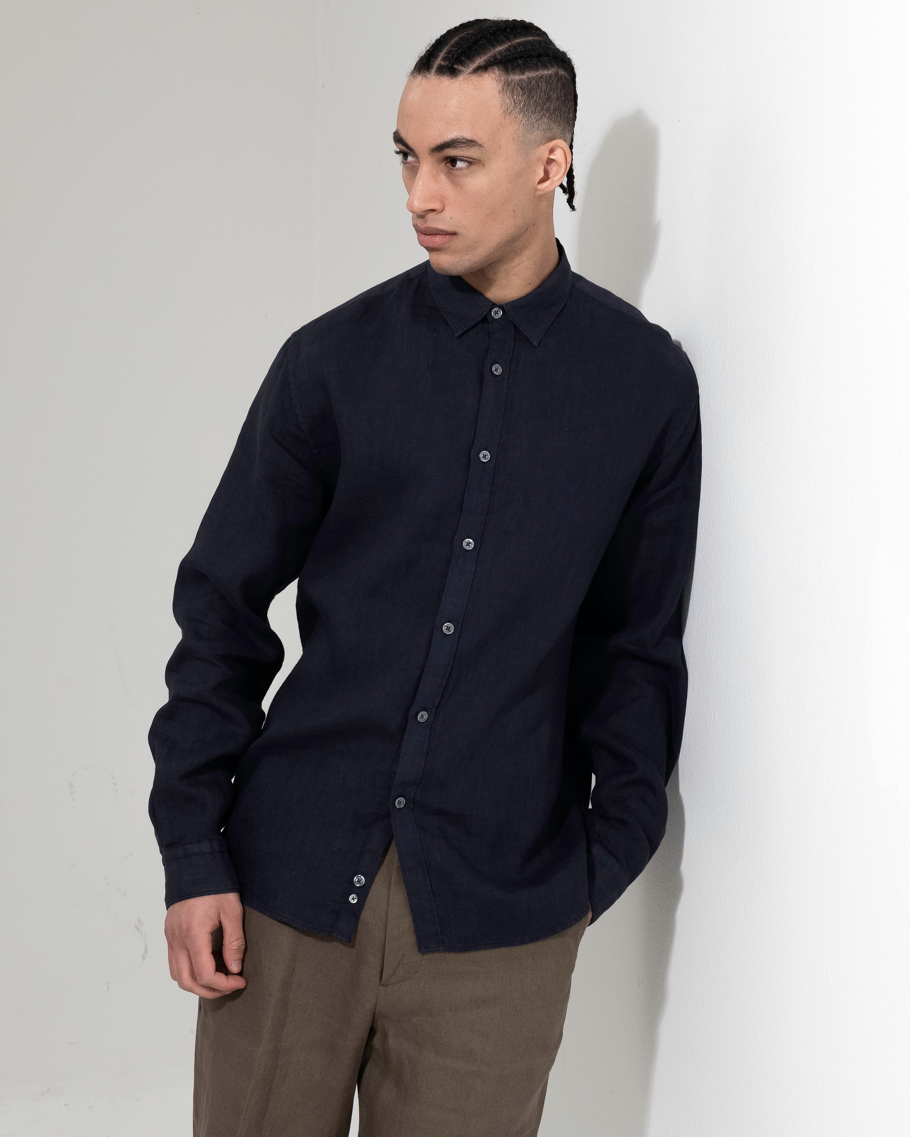 Washed Linen Shirt - Dark Blue