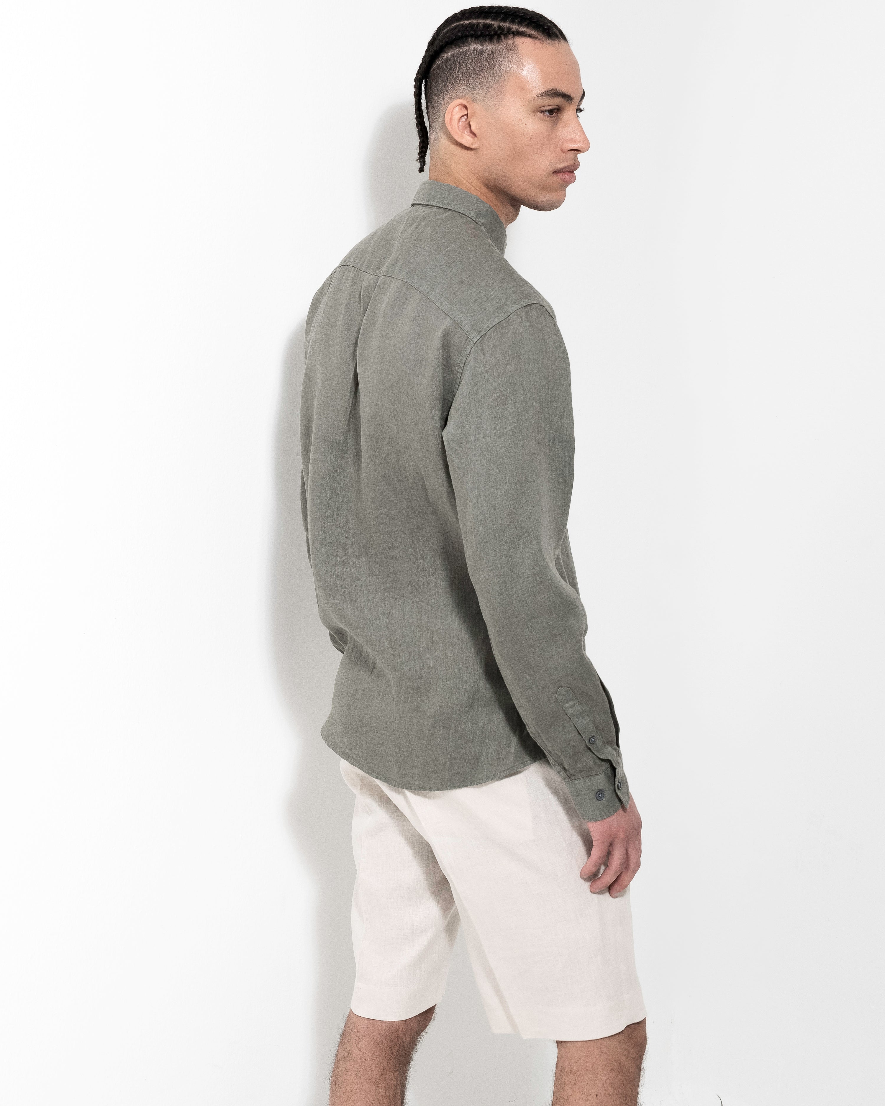 Washed Linen Shirt - Dusky Green