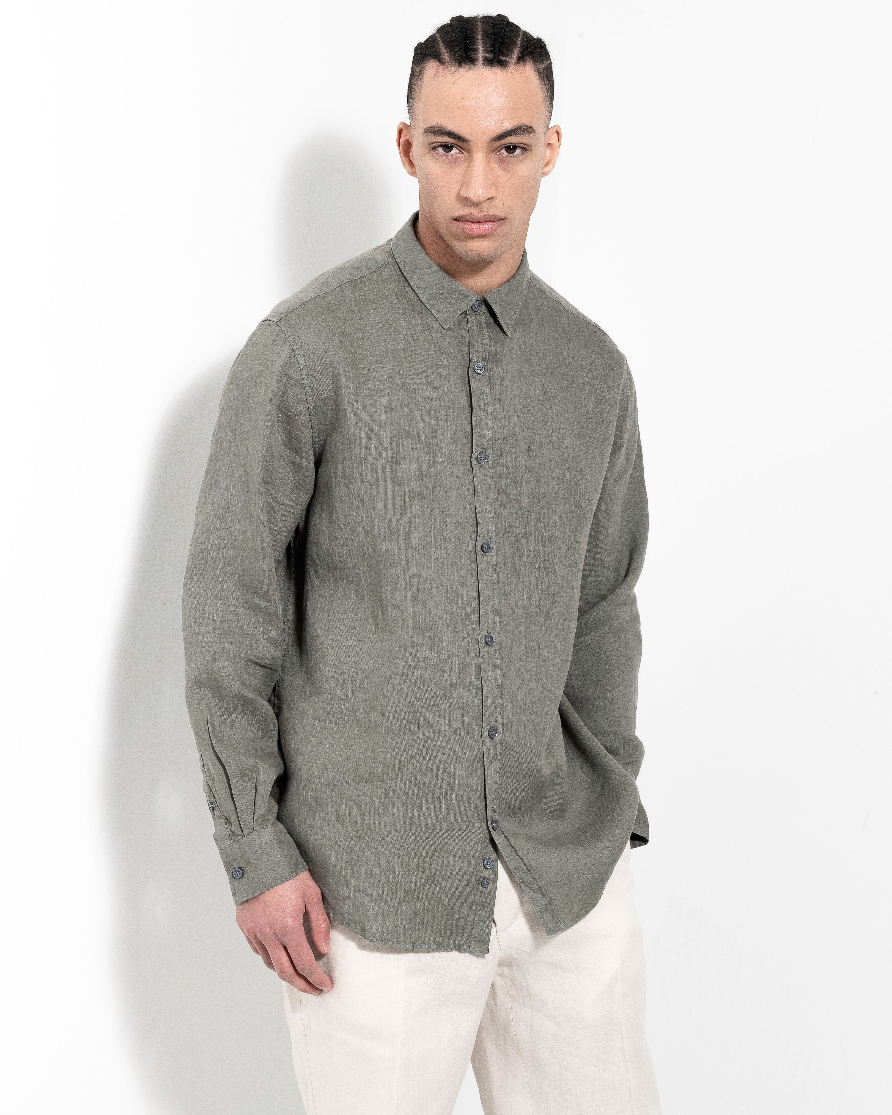 Washed Linen Shirt - Dusky Green