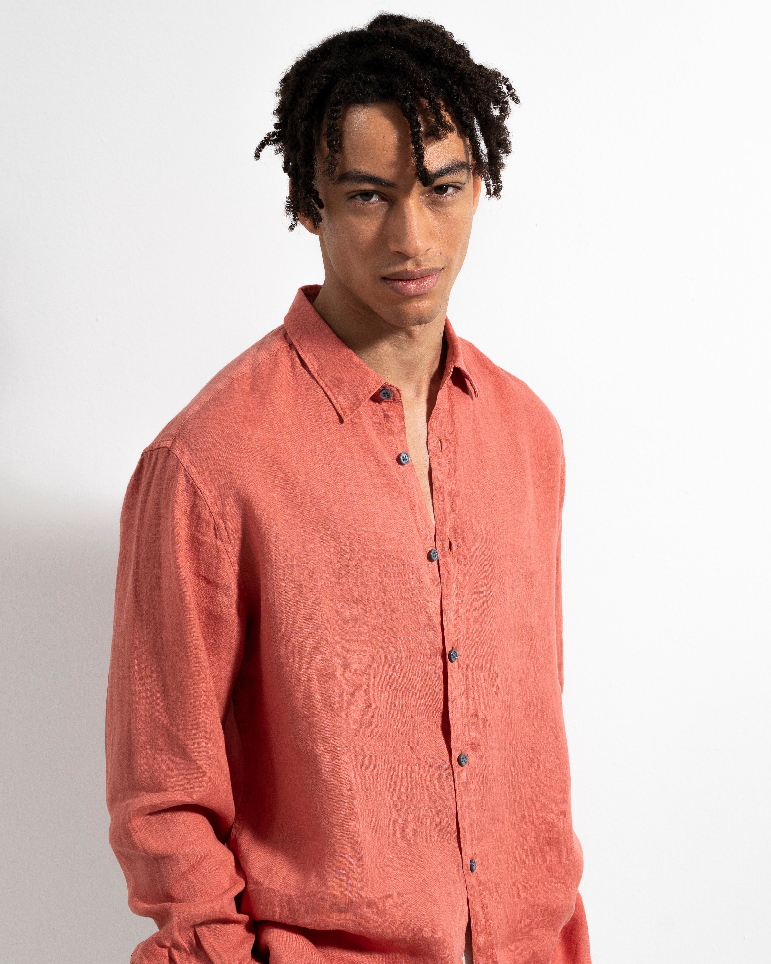 Washed Linen Shirt - Dusty Coral