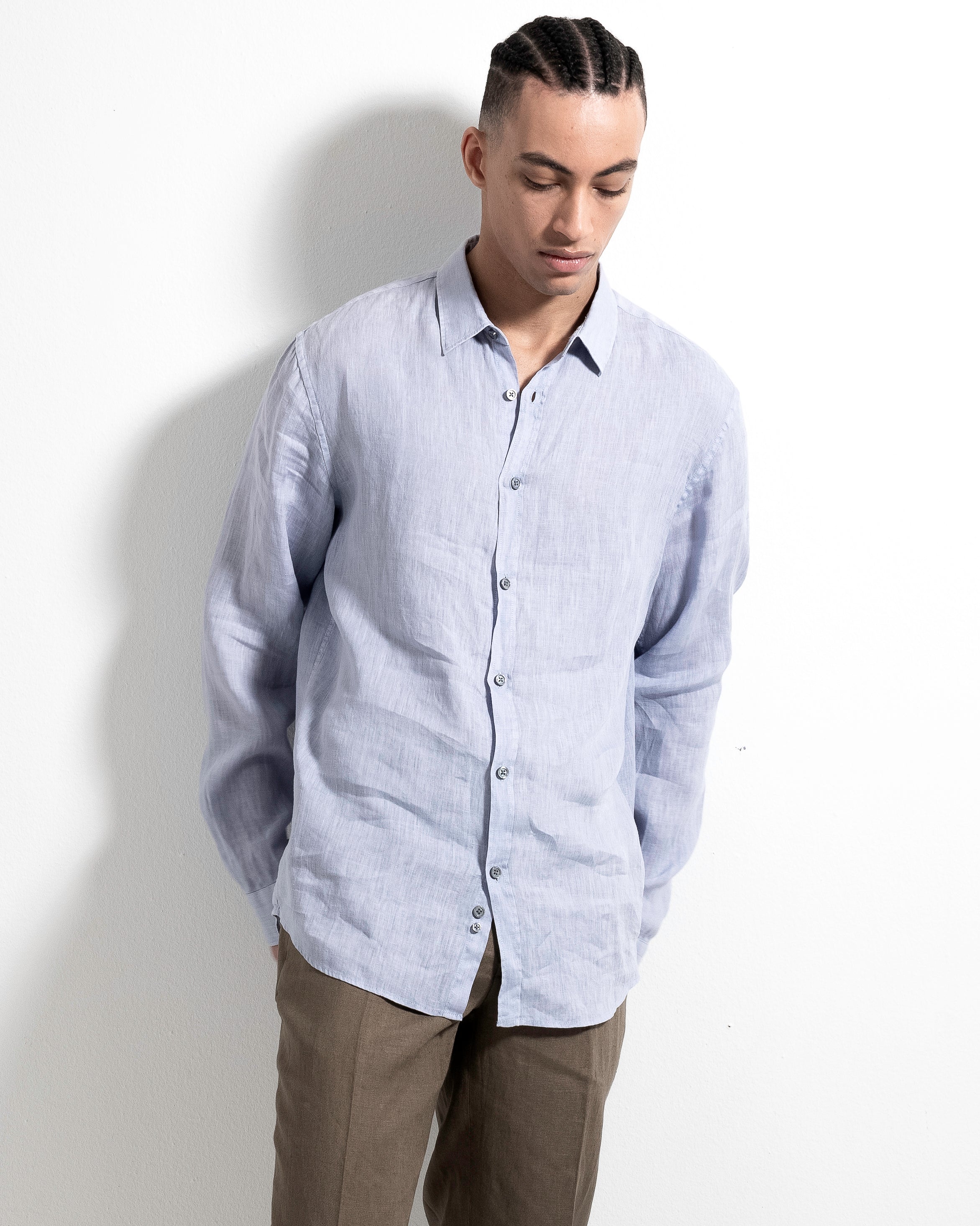 Washed Linen Shirt - Ice Blue