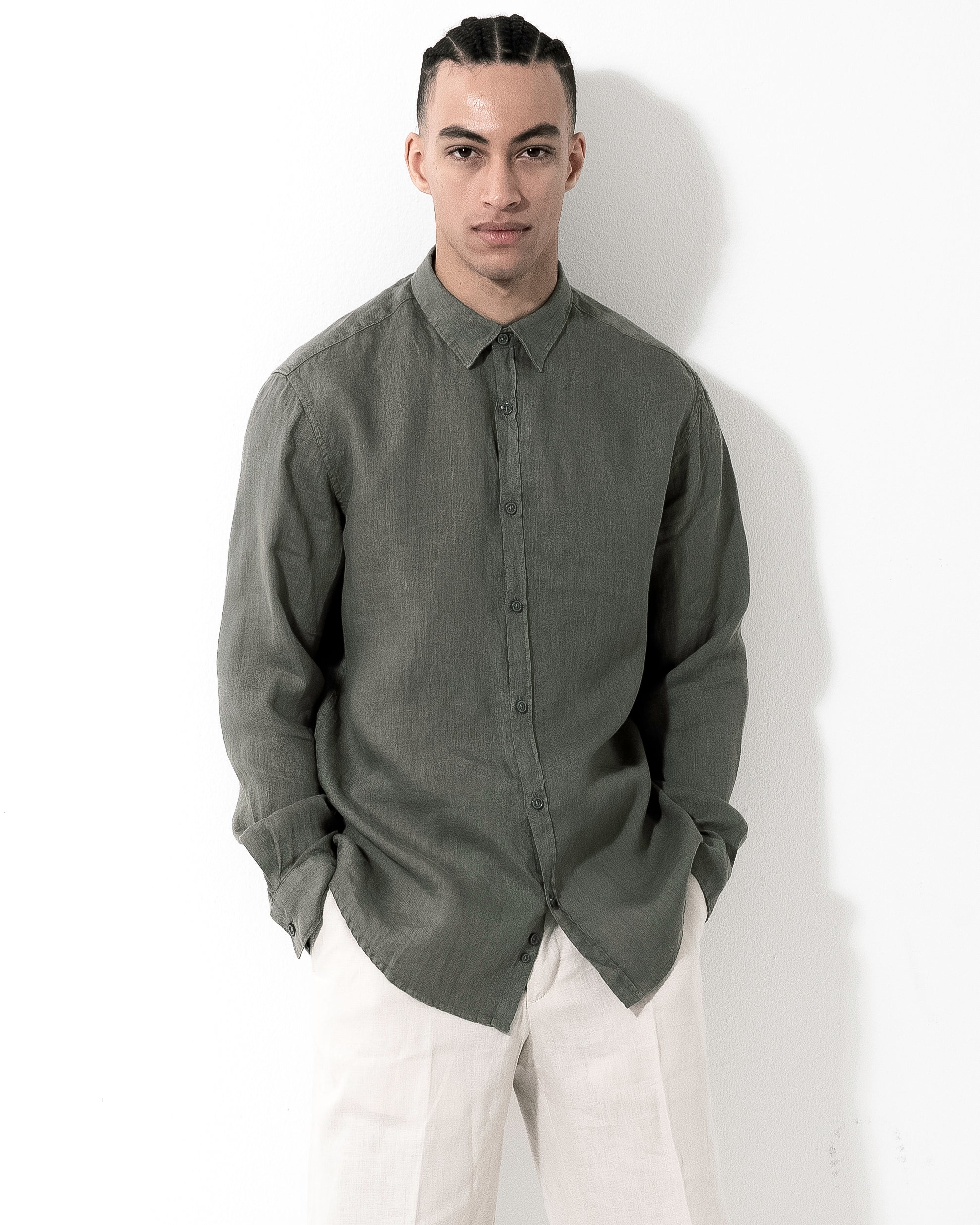 Washed Linen Shirt - Khaki Green