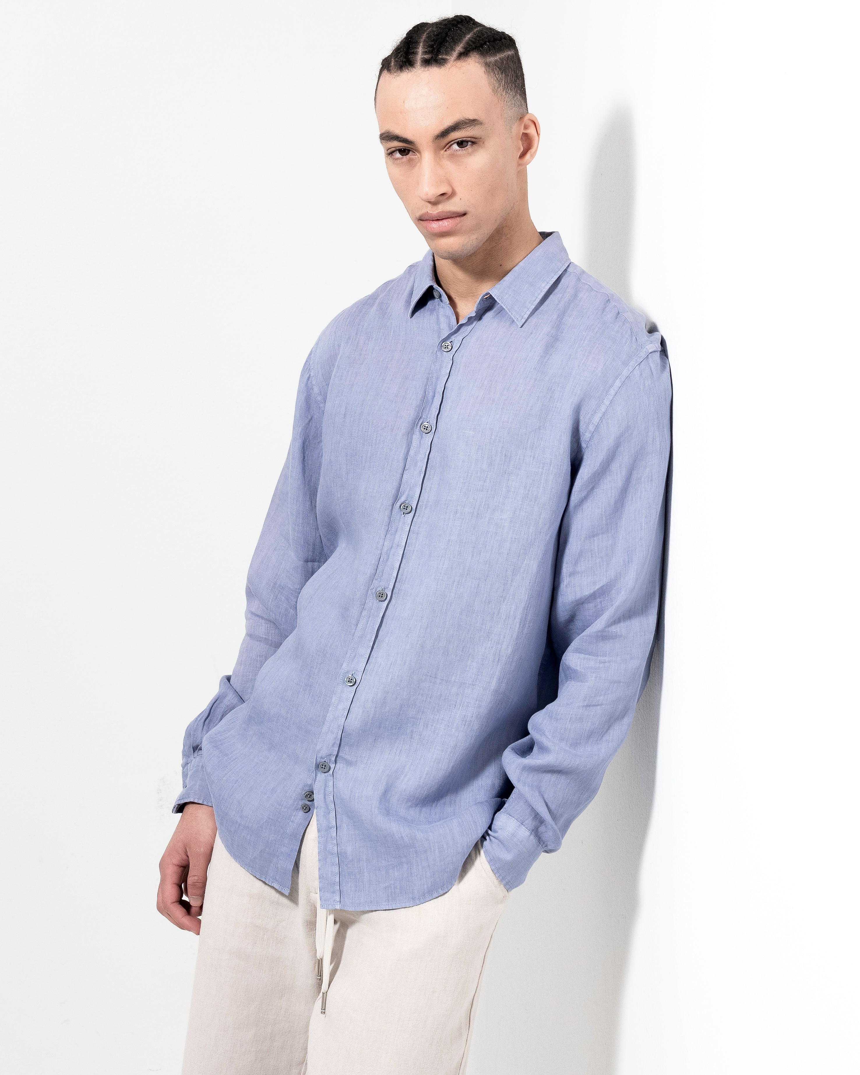 Washed Linen Shirt - Light Blue