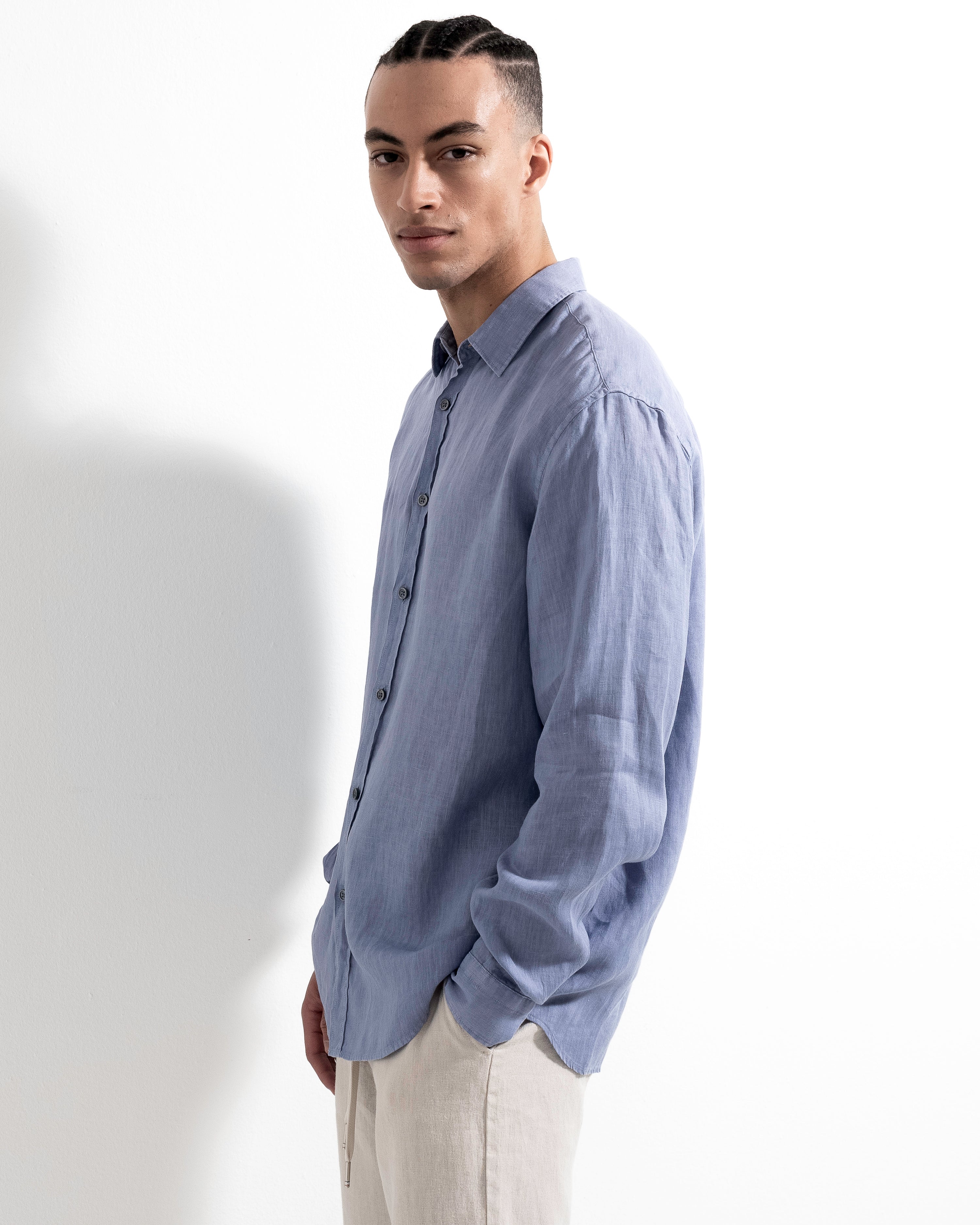 Washed Linen Shirt - Light Blue