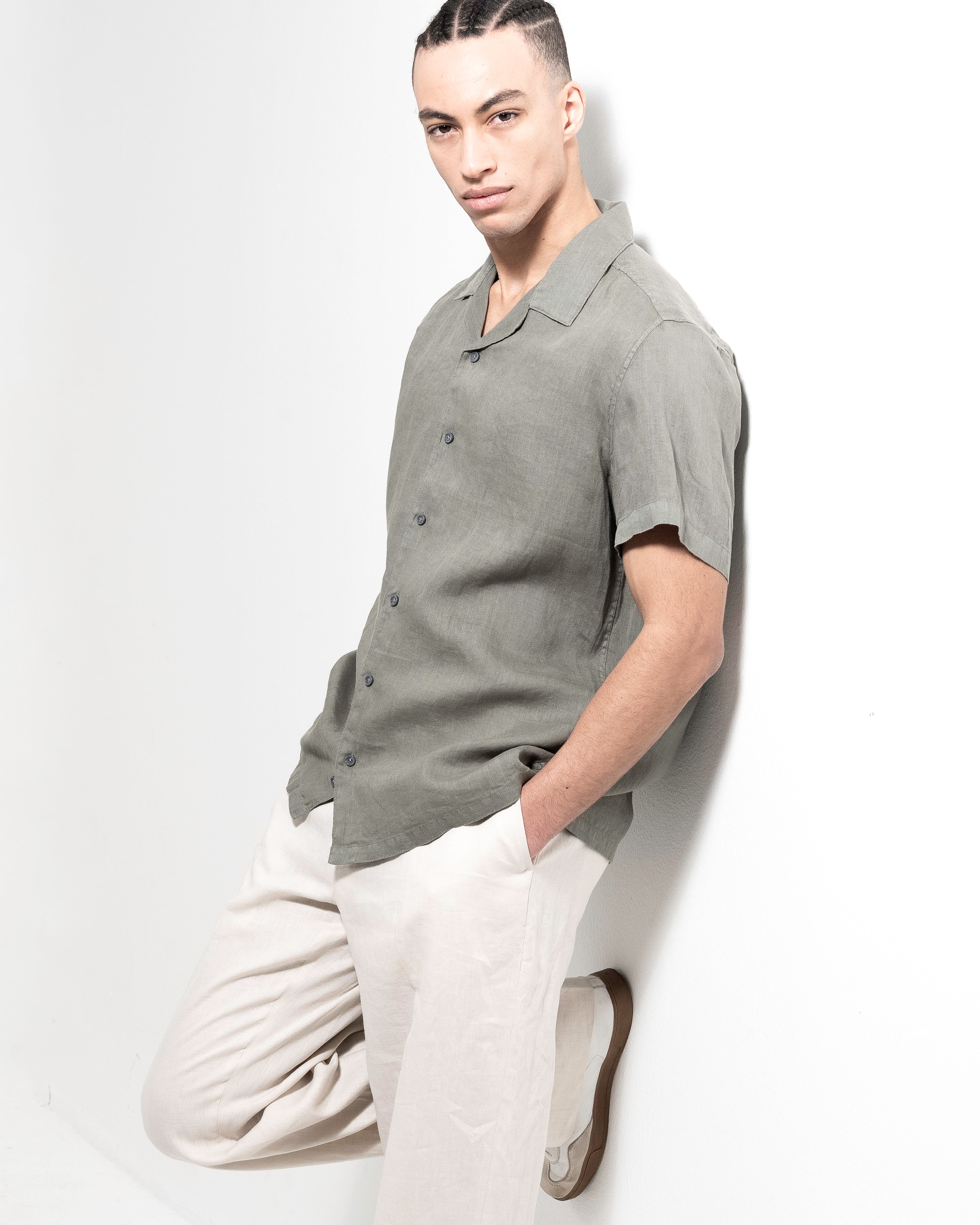 Camp Washed Linen Shirt -Dusky Green