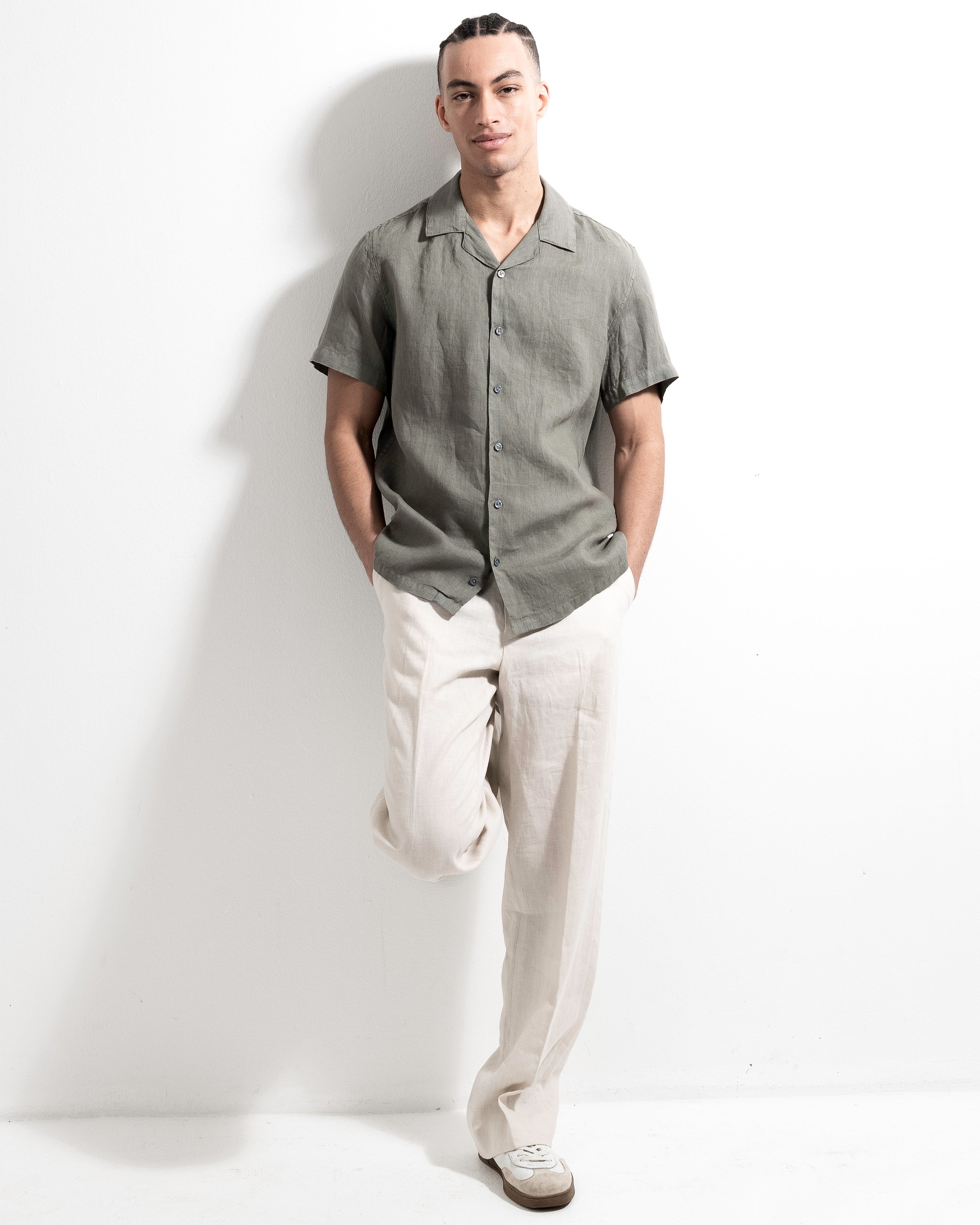 Camp Washed Linen Shirt -Dusky Green