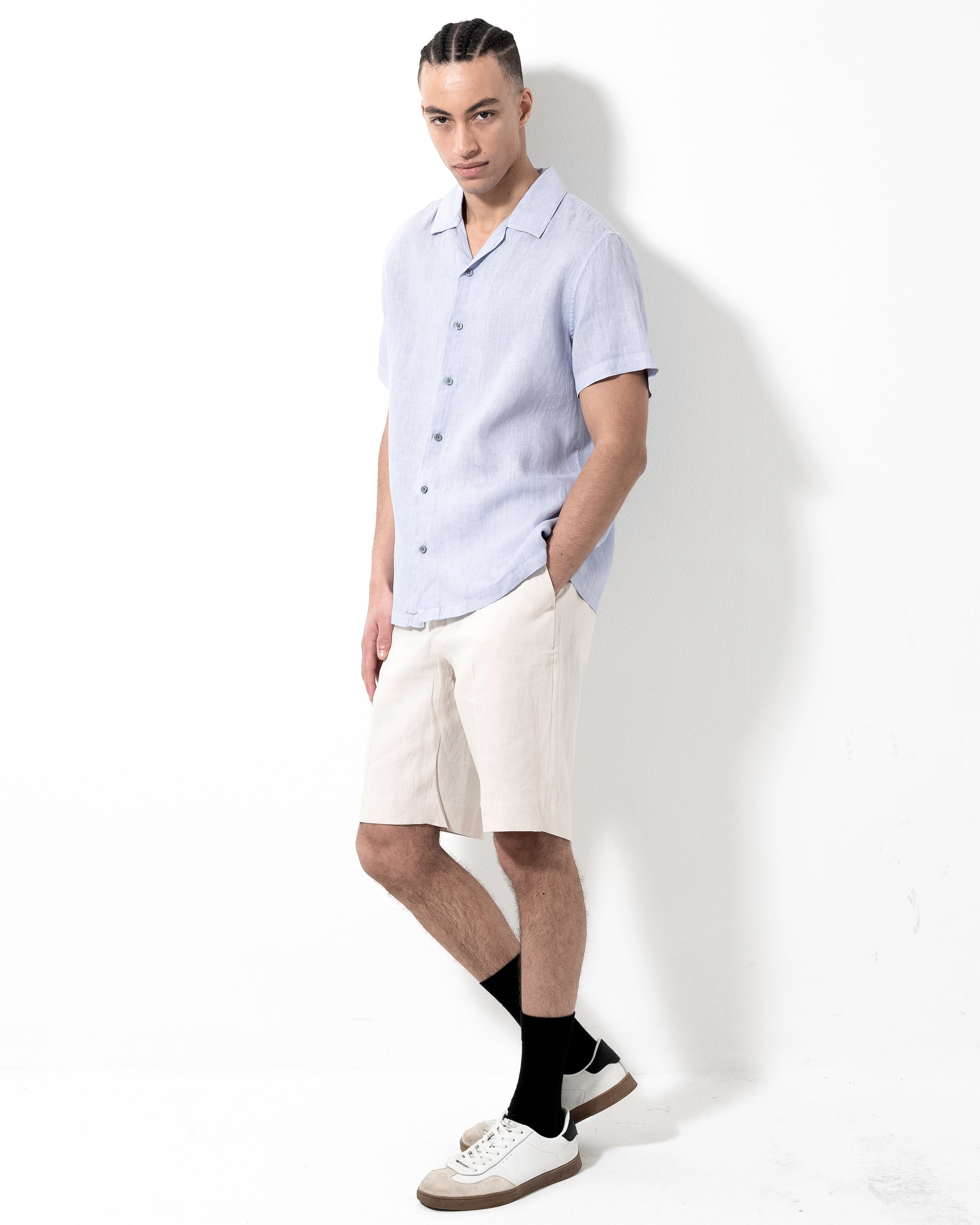 Camp Washed Linen Shirt - Ice Blue