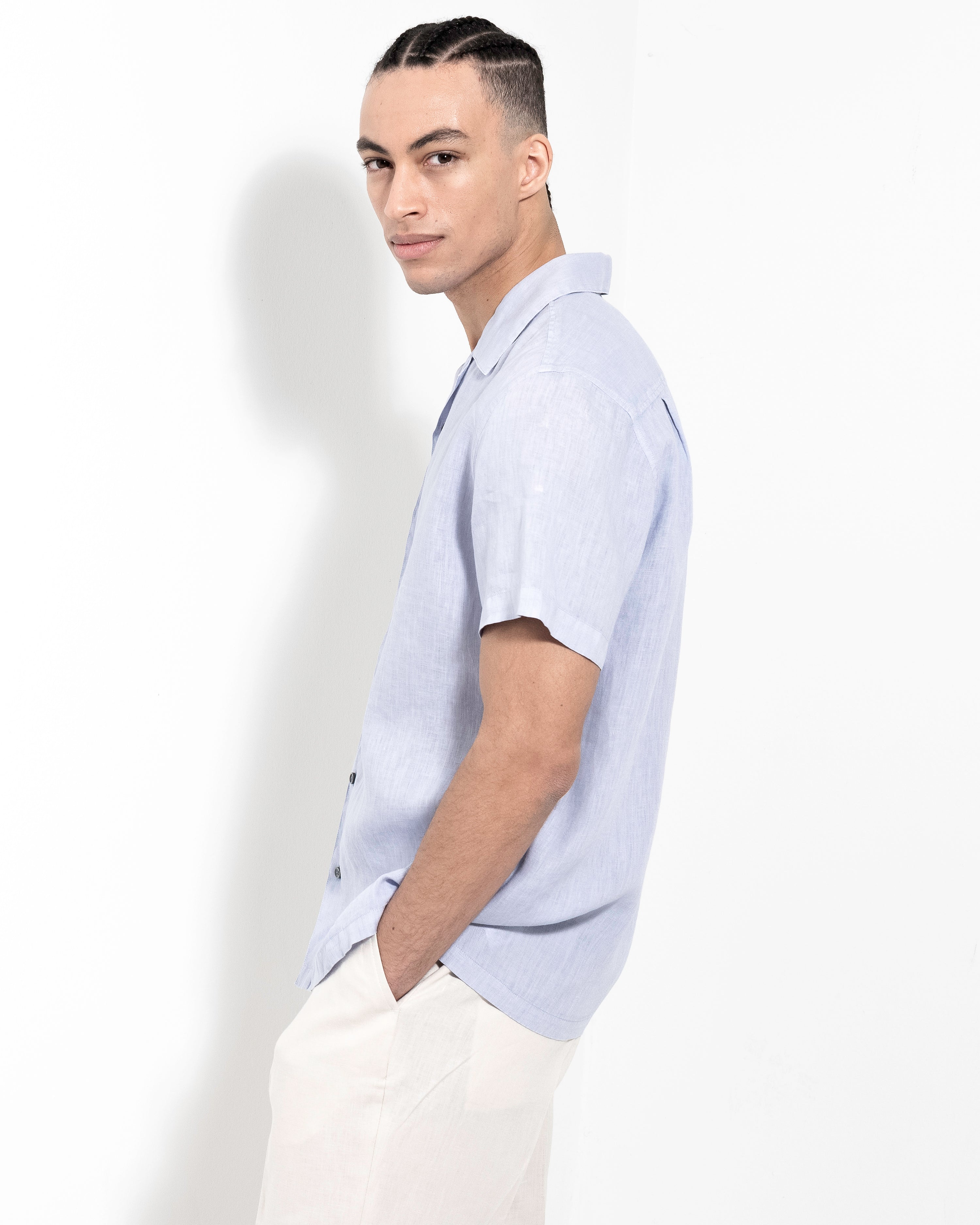 Camp Washed Linen Shirt - Ice Blue