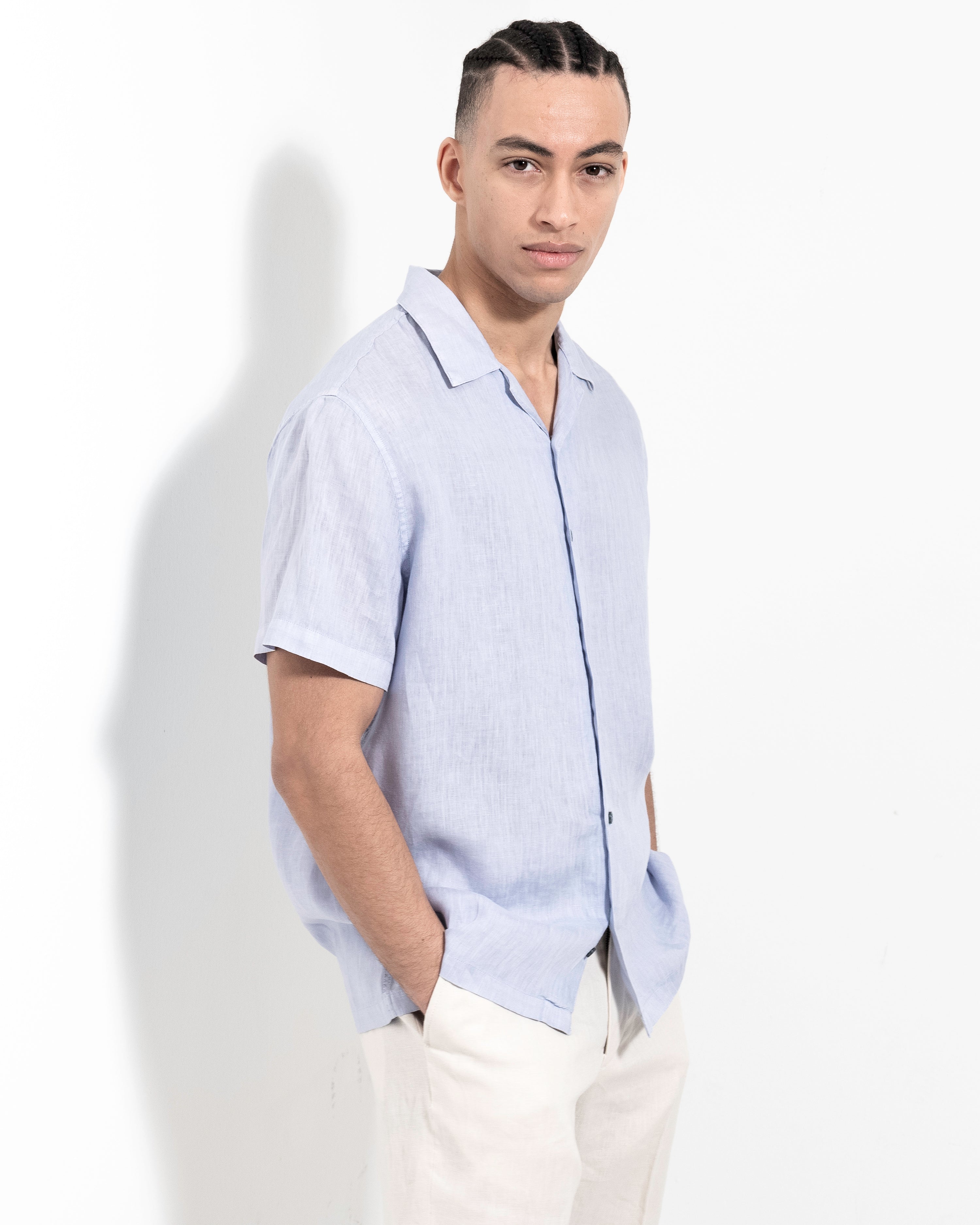 Camp Washed Linen Shirt - Ice Blue