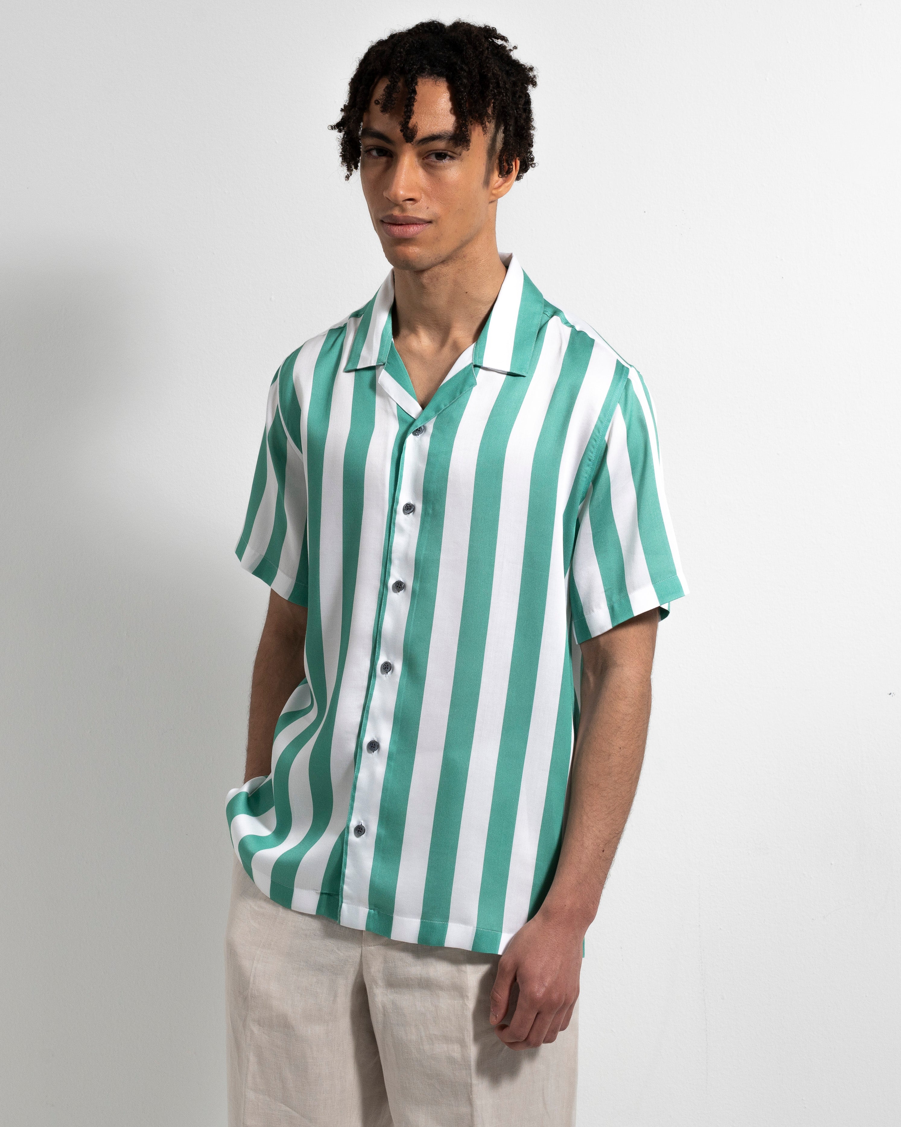 Camp Tencel Shirt - Green Stripe