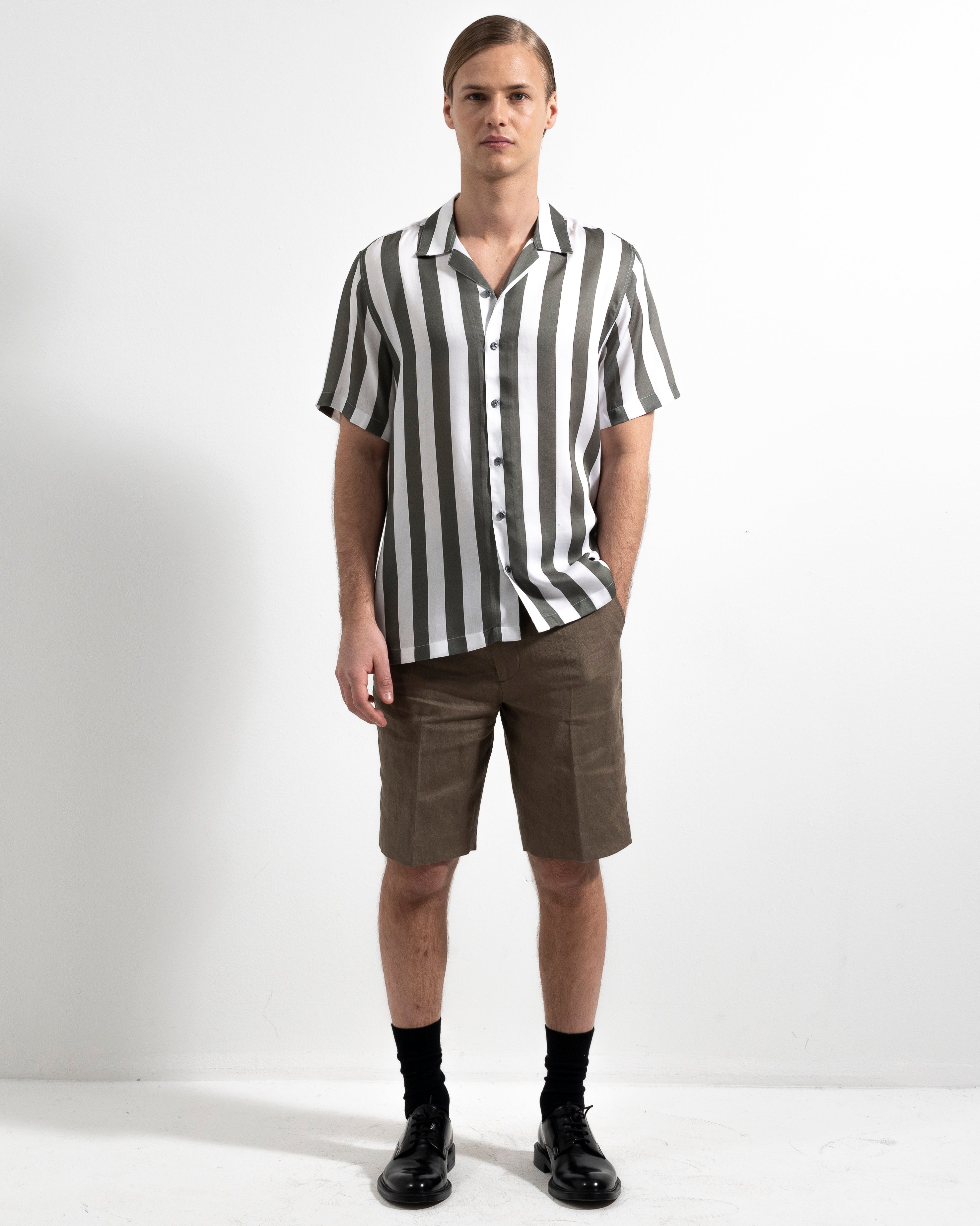 Camp Tencel Shirt - Khaki Stripe