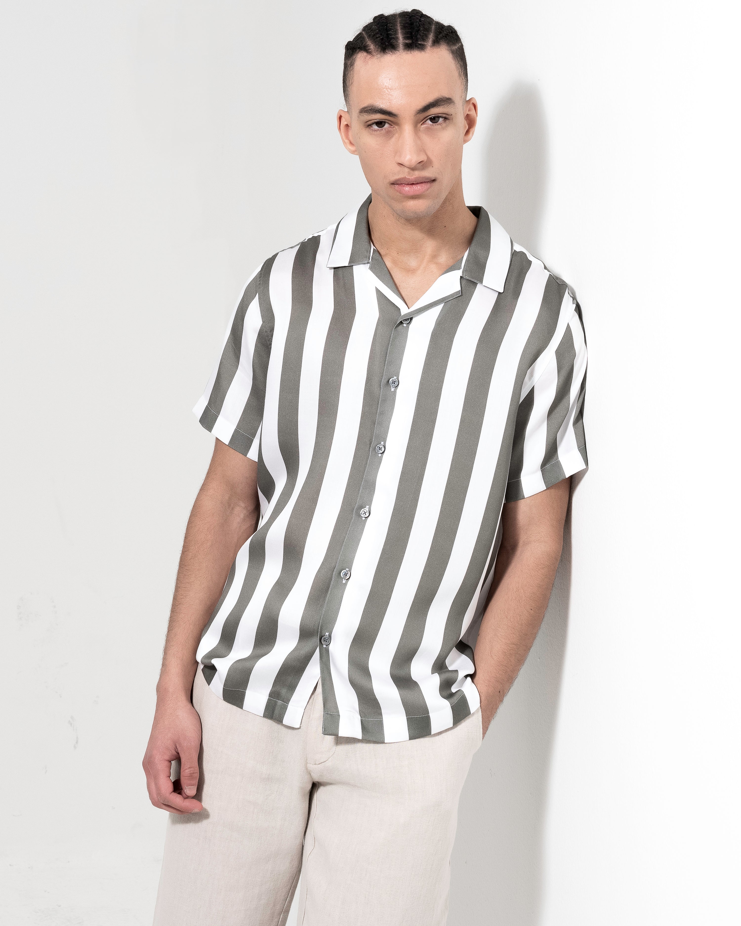 Camp Tencel Shirt - Khaki Stripe