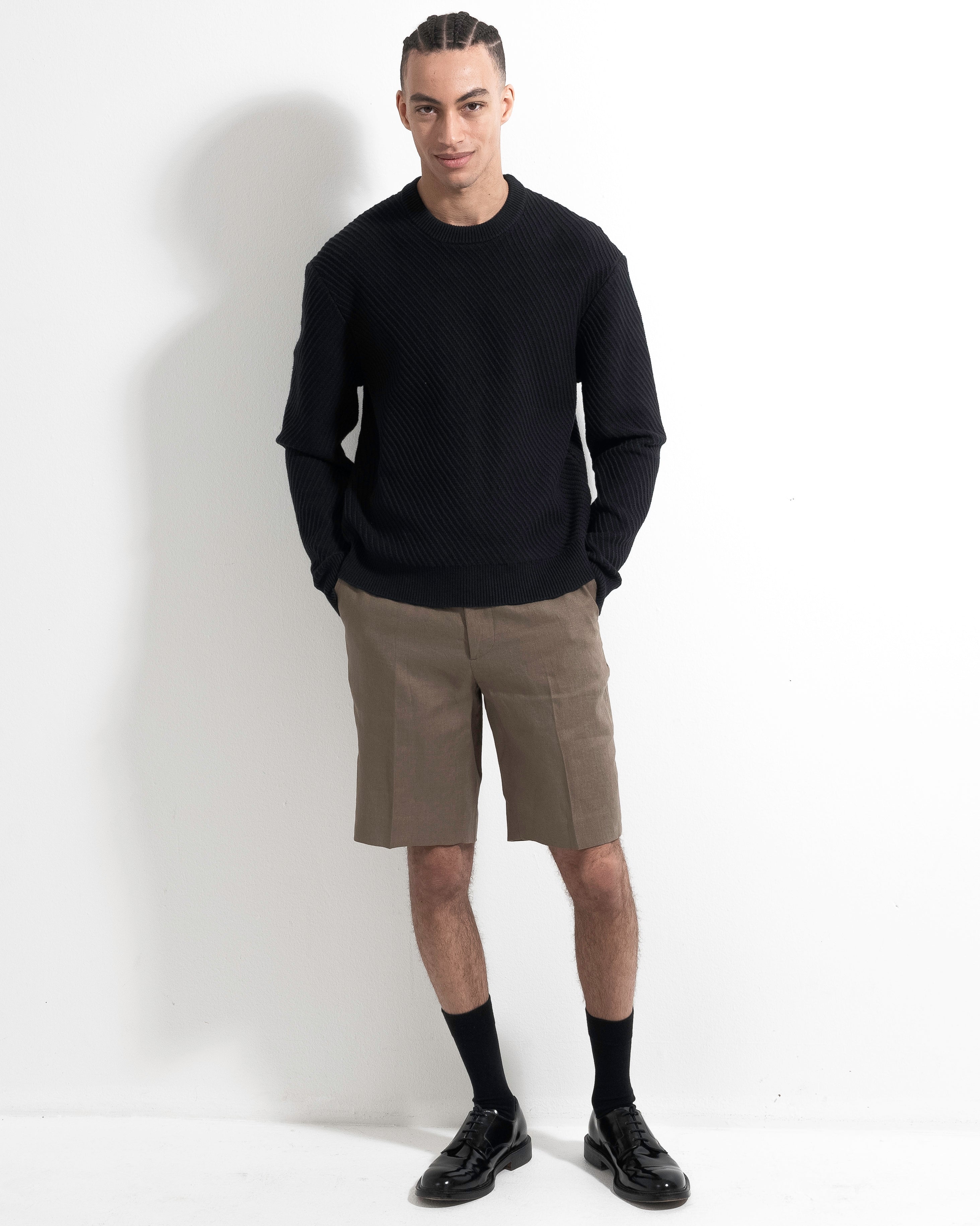 Diagonal Rib Crewneck - Black