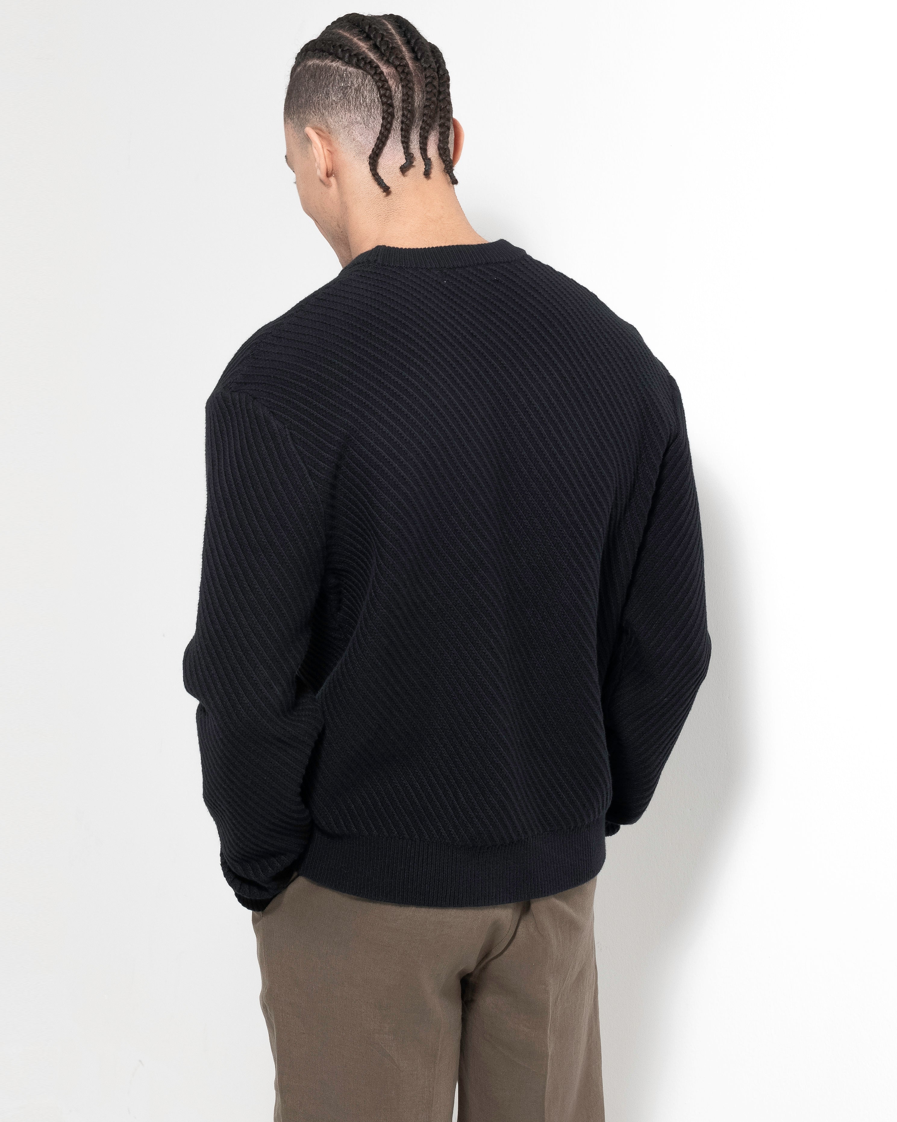 Diagonal Rib Crewneck - Black