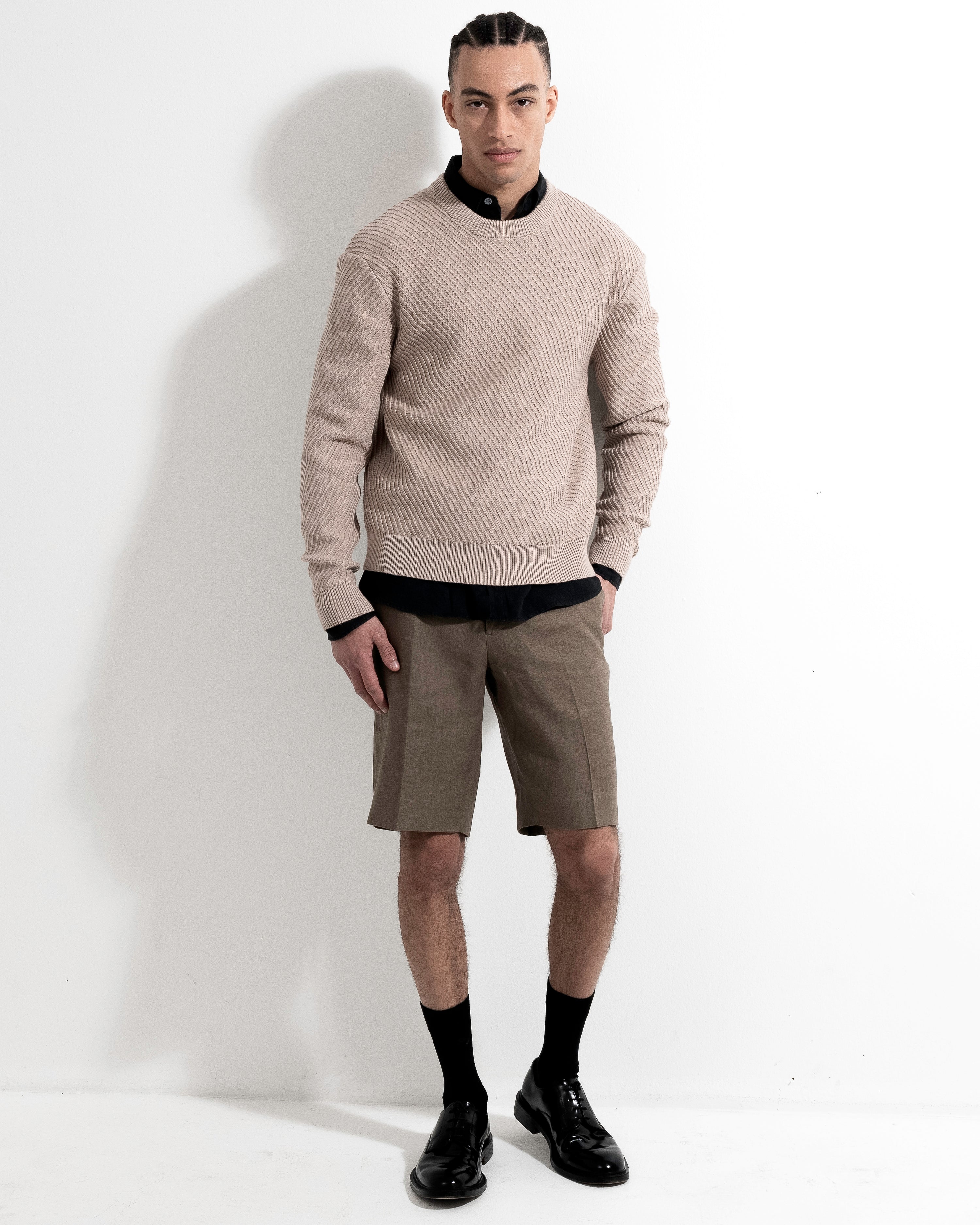 Diagonal Rib Crewneck - Clay