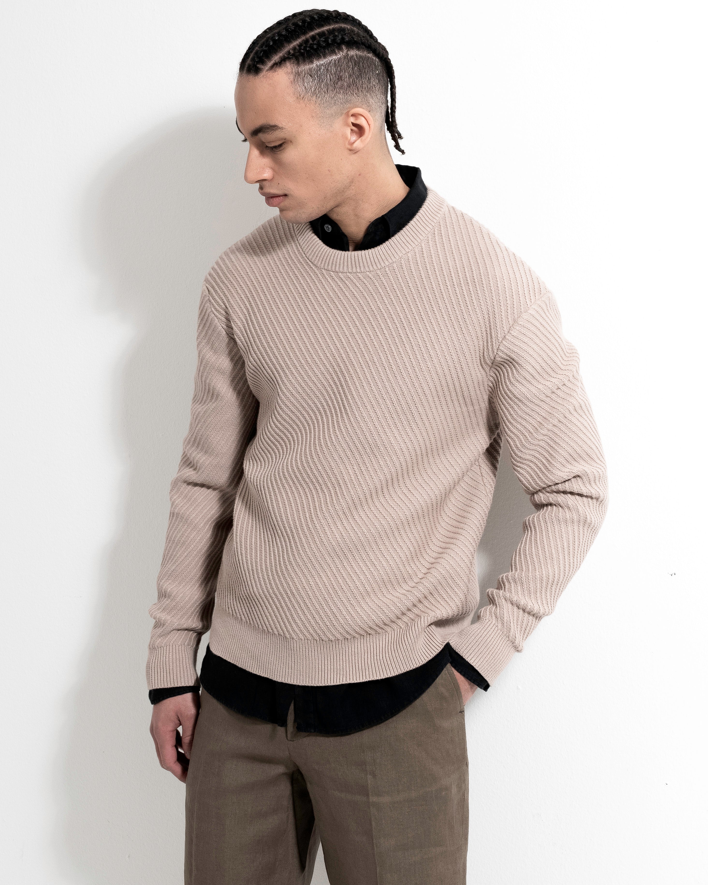 Diagonal Rib Crewneck - Clay