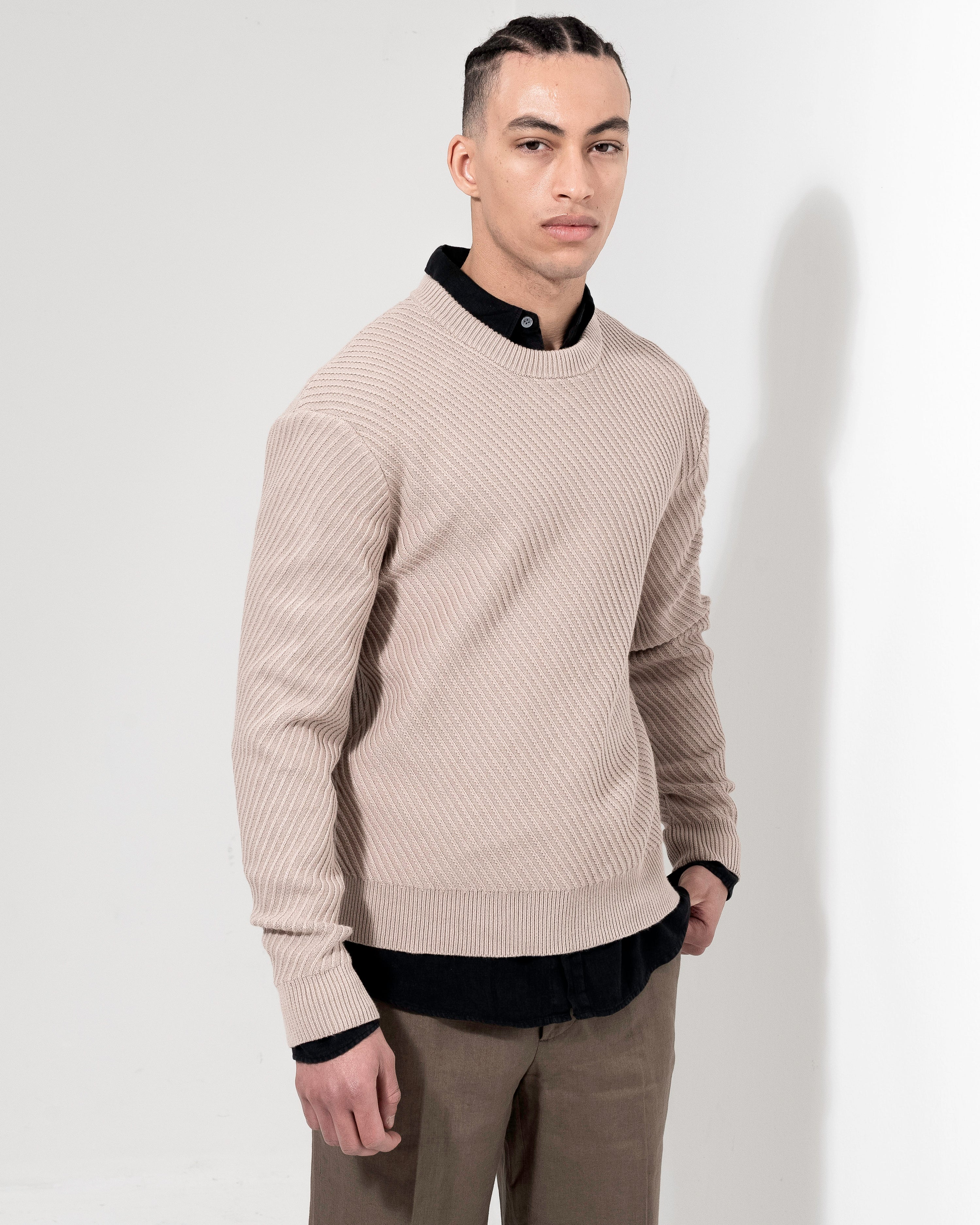 Diagonal Rib Crewneck - Clay