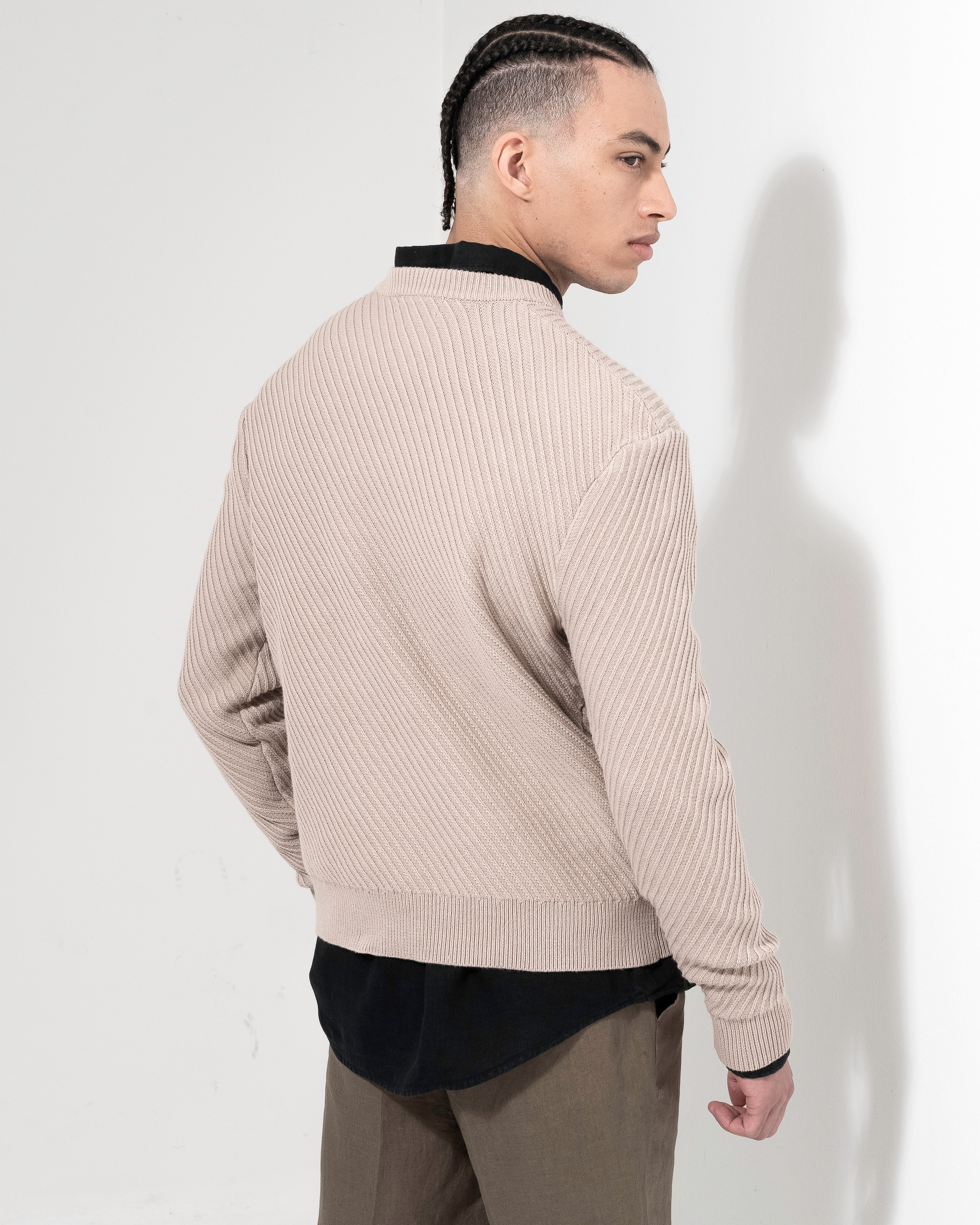 Diagonal Rib Crewneck - Clay