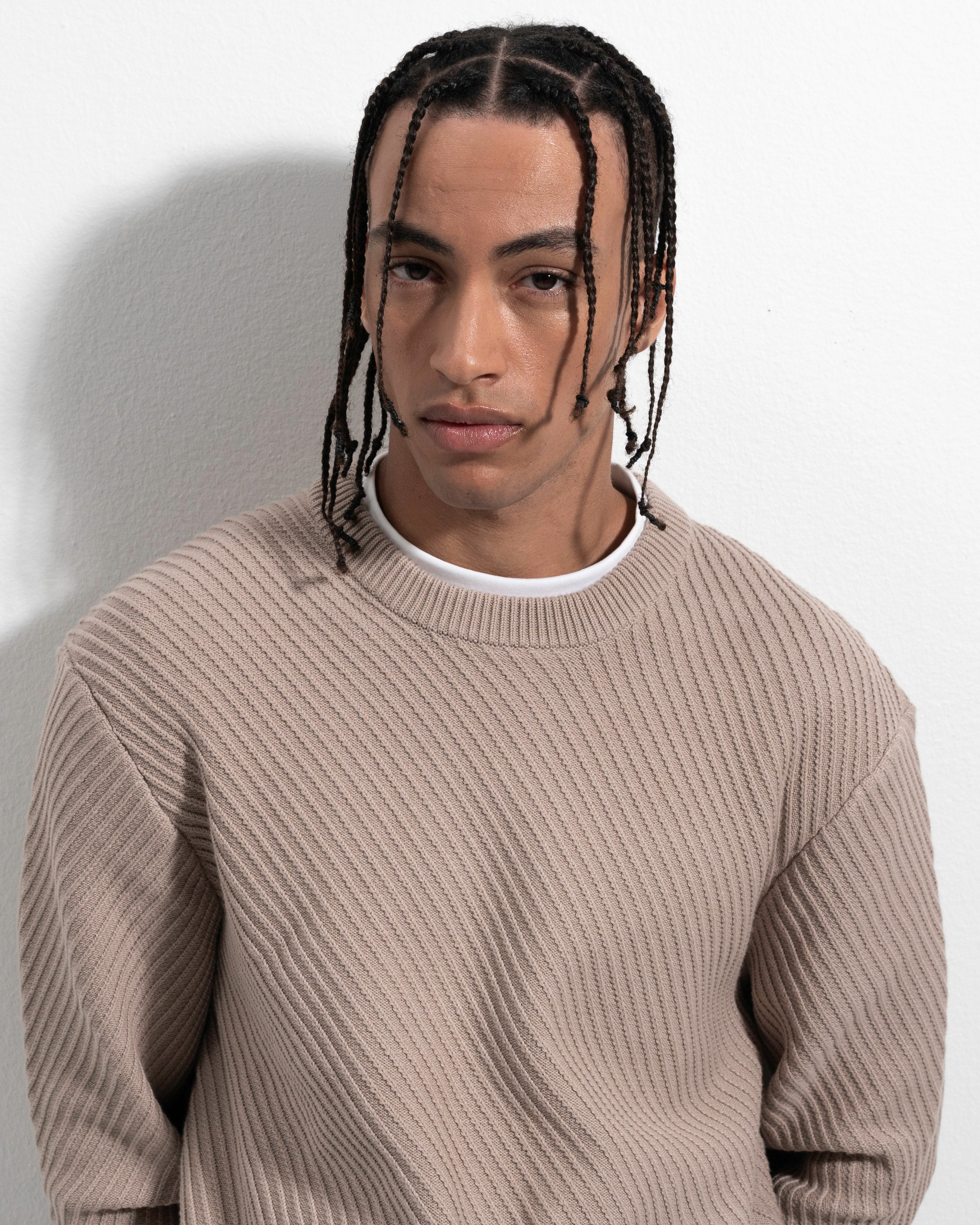 Diagonal Rib Crewneck - Clay