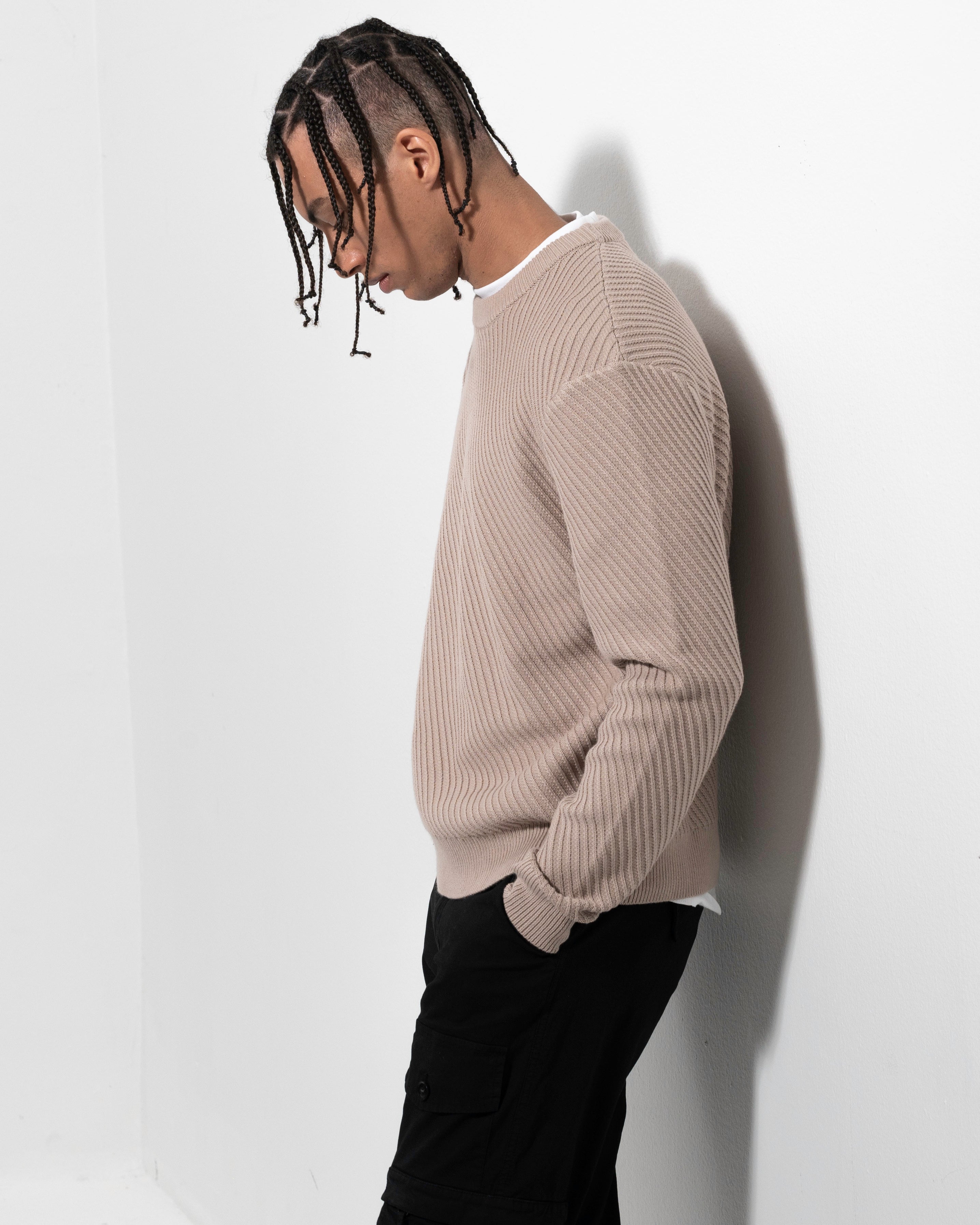 Diagonal Rib Crewneck - Clay