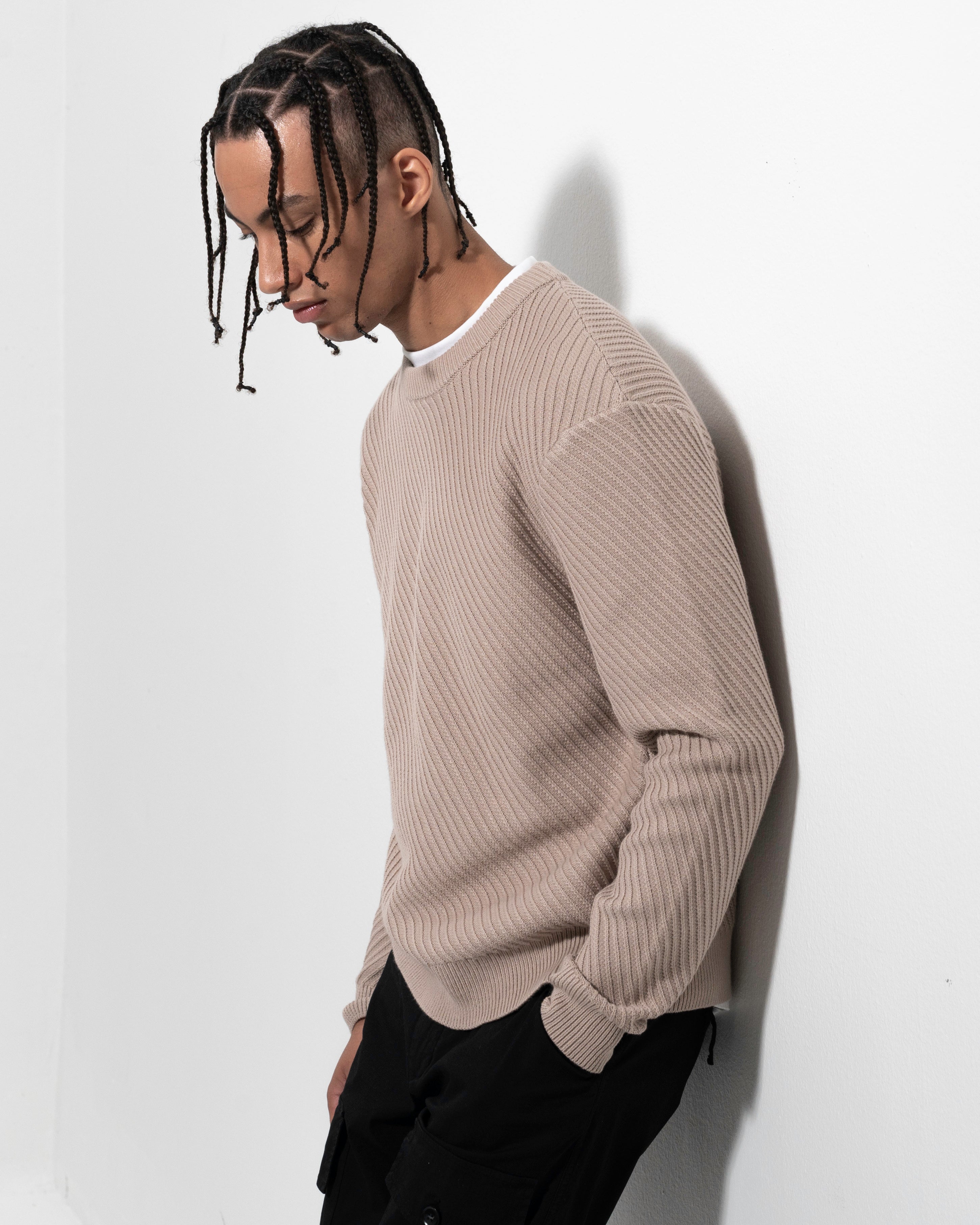 Diagonal Rib Crewneck - Clay