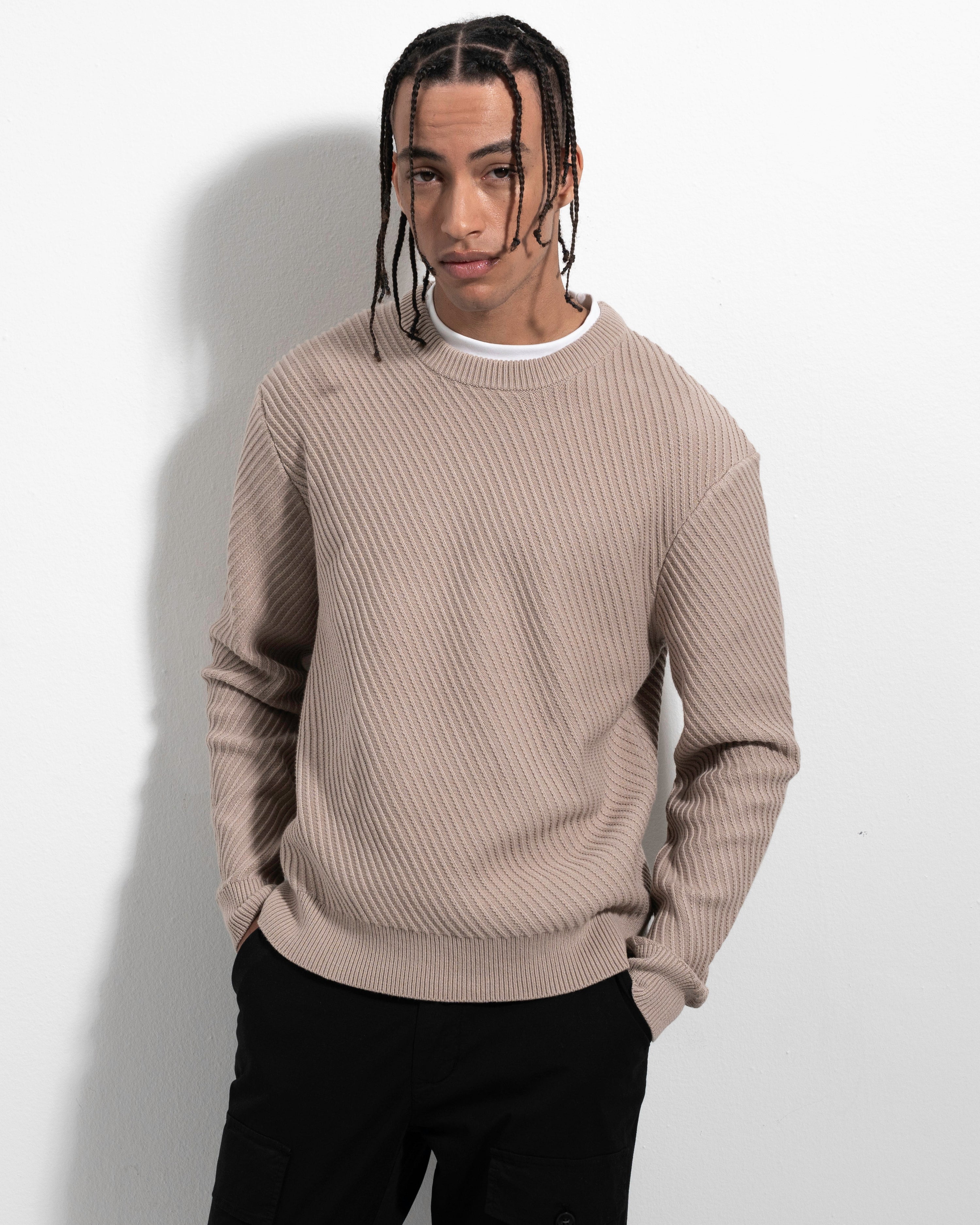 Diagonal Rib Crewneck - Clay