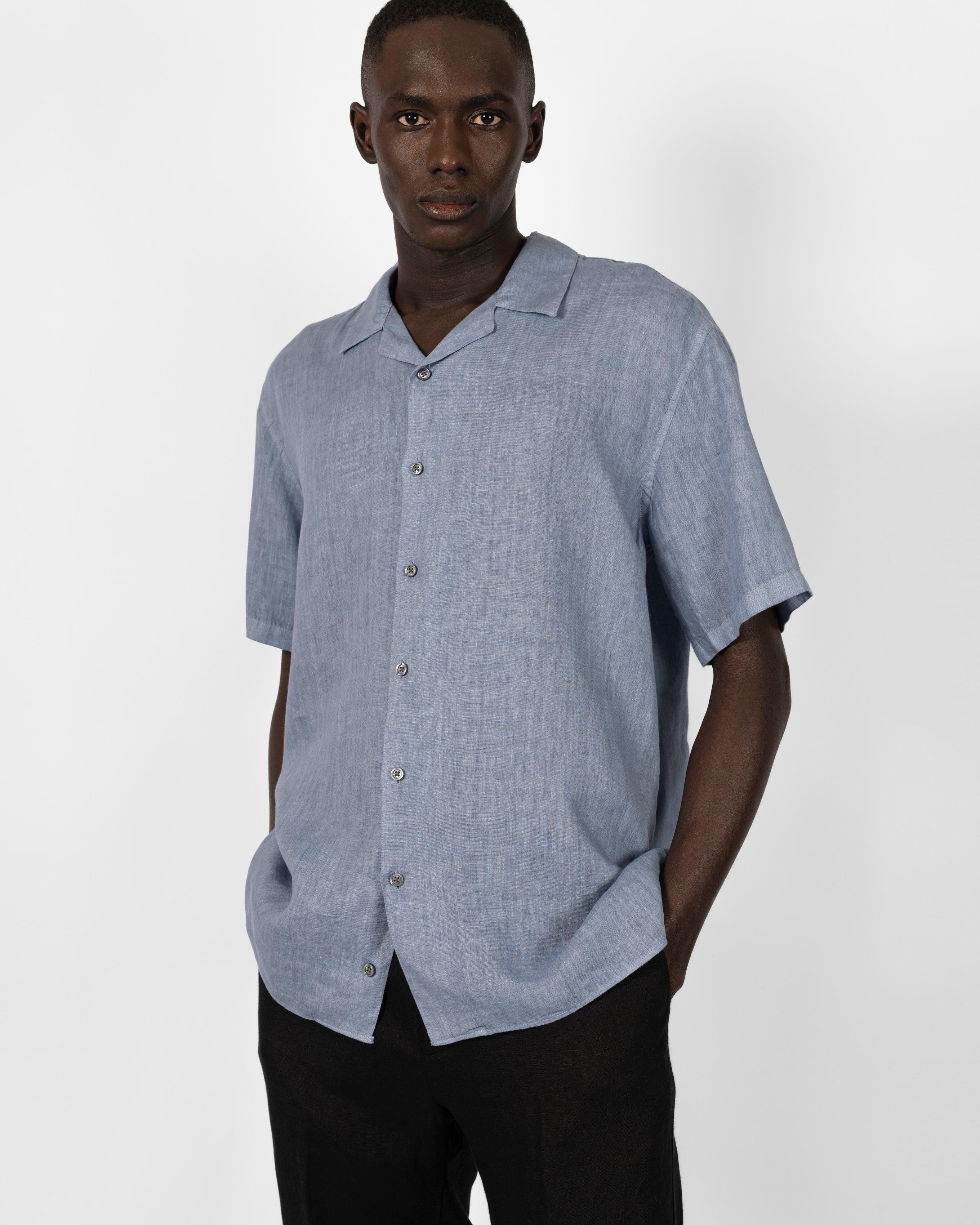 Camp Washed Linen Shirt - Light Blue-Ljung by Marcus Larsson
