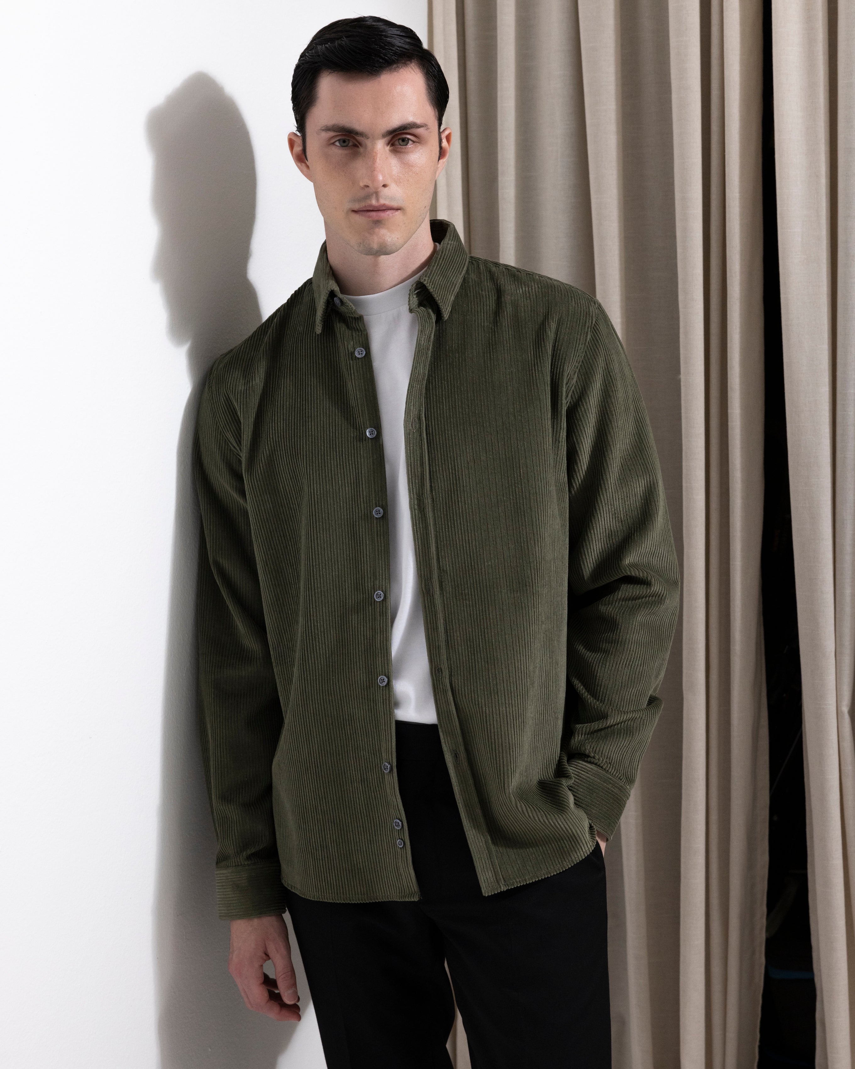 Heavy Cord Shirt - Lt Olive Green-Ljung by Marcus Larsson