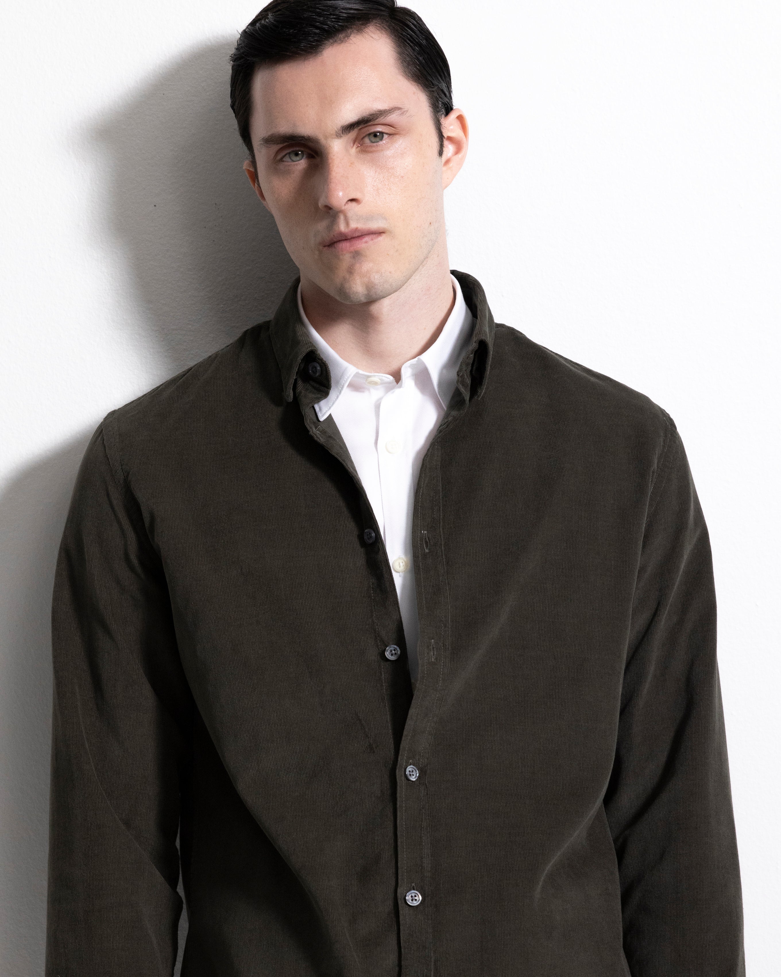 Washed Cord Shirt - Olive Green-Ljung by Marcus Larsson