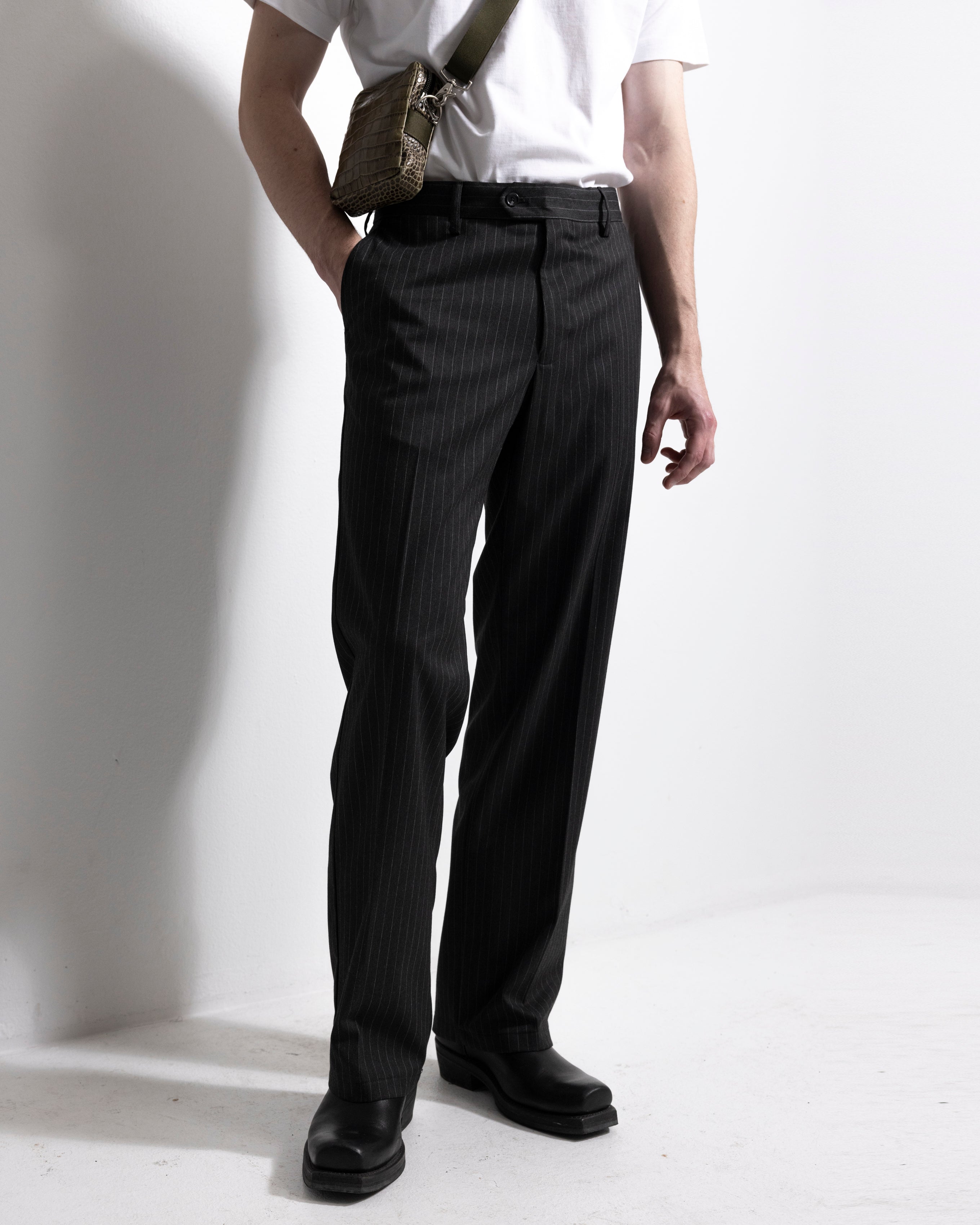 Wide Trousers Pinstripe - Dk Grey-Ljung by Marcus Larsson