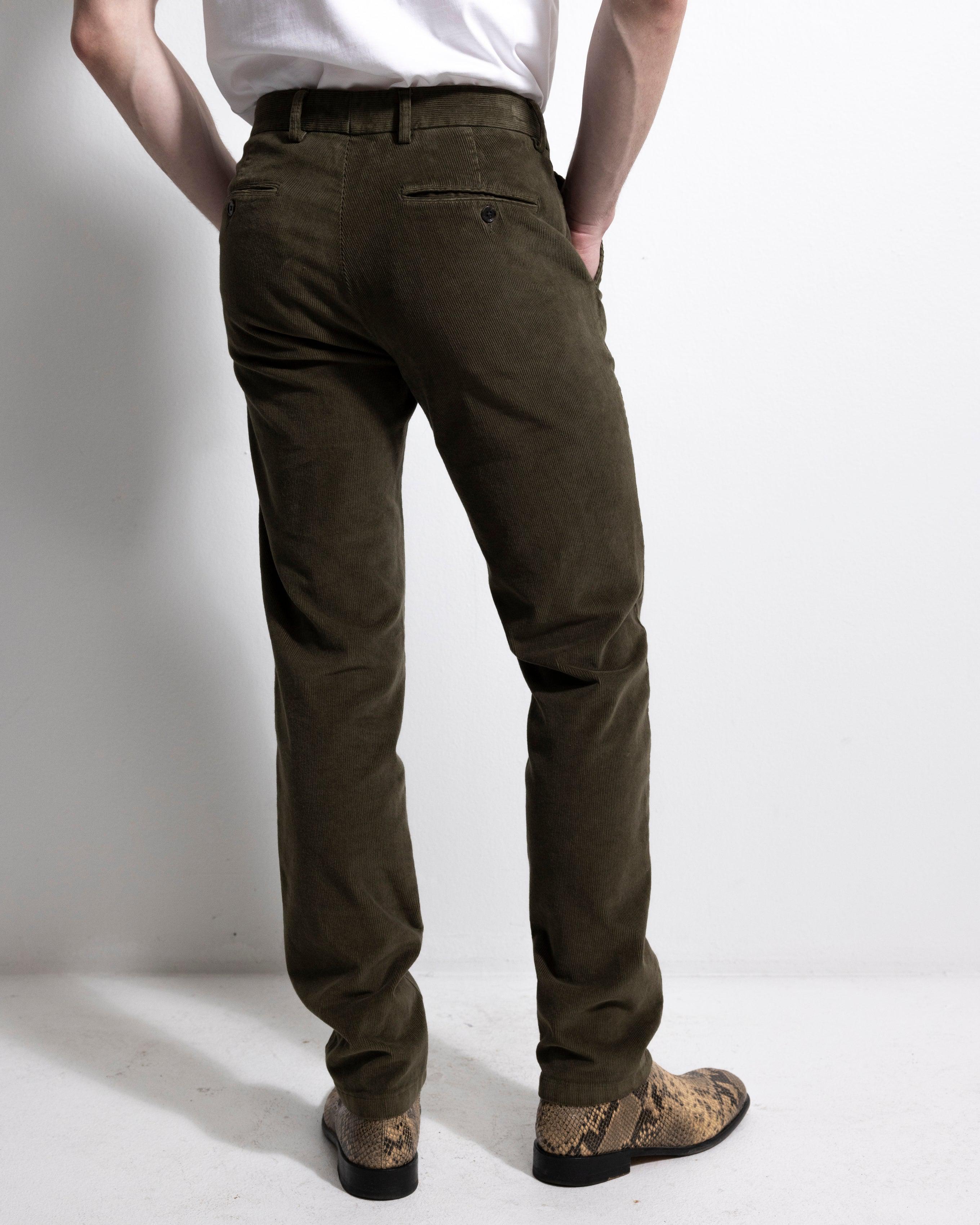 Trousers Cord - Dk Olive Green-Ljung by Marcus Larsson